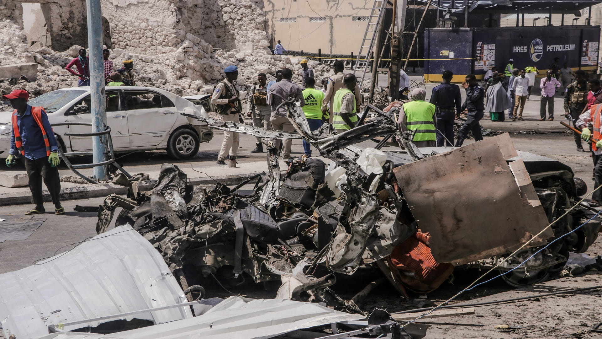 Image for the title: 5 killed in suicide bombing at tea shop in Somali capital: police 