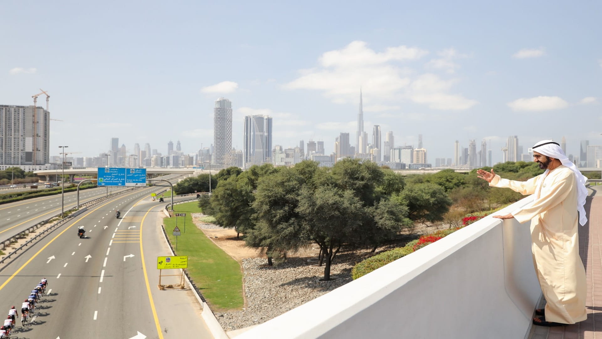 Image for the title: Mohammed bin Rashid watches part of Dubai Stage of UAE Tour 