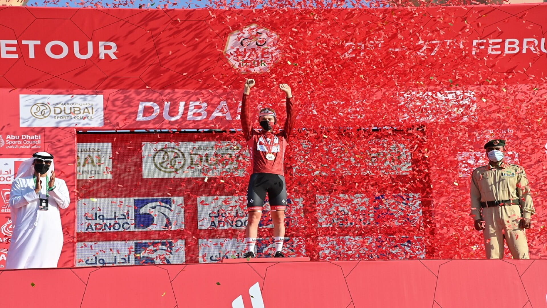Image for the title: Ireland's Sam Bennett wins Dubai Stage of UAE Tour 