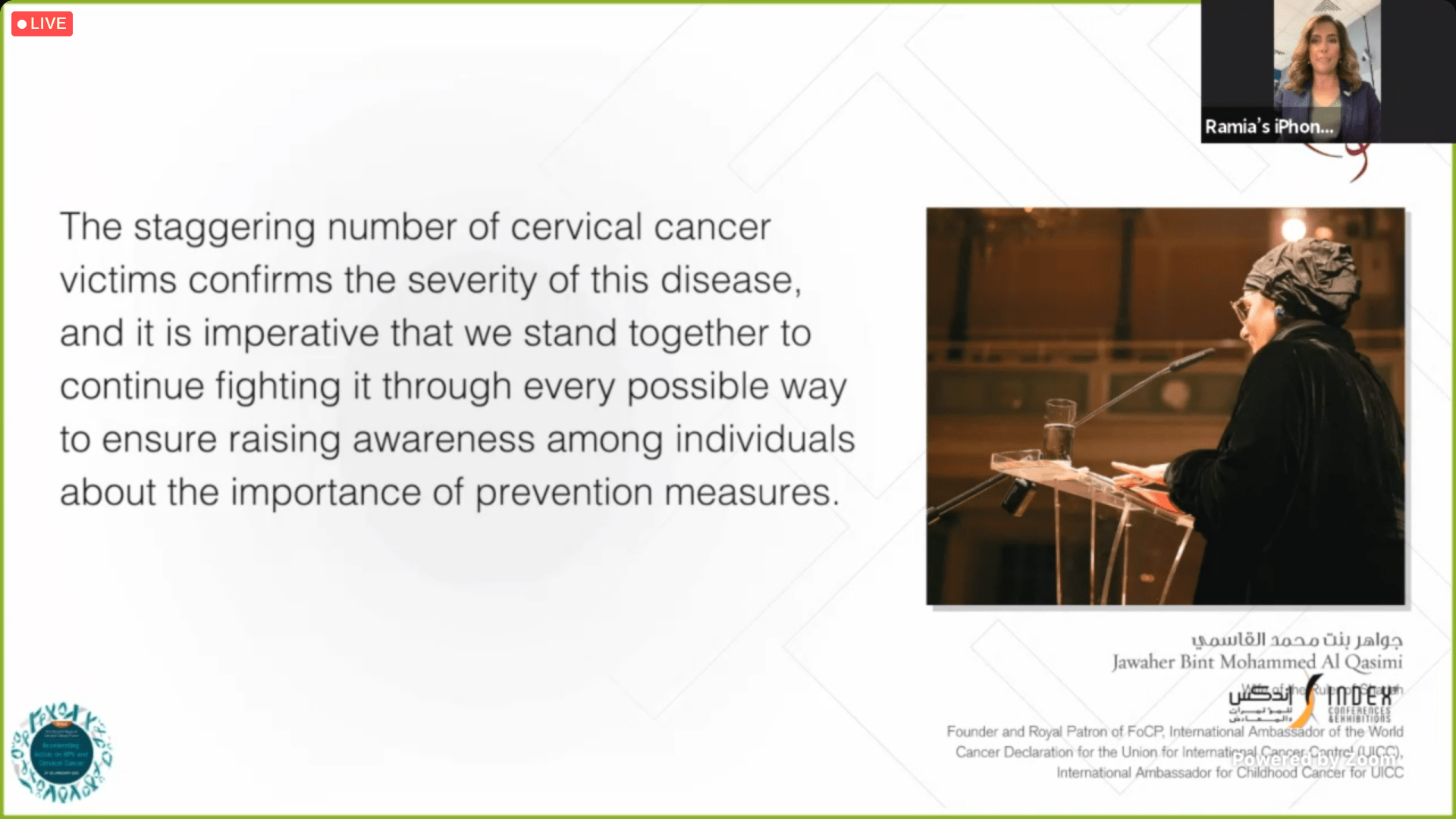 Image for the title: Jawaher Al Qasimi: FOCP to eliminate cervical cancer  
