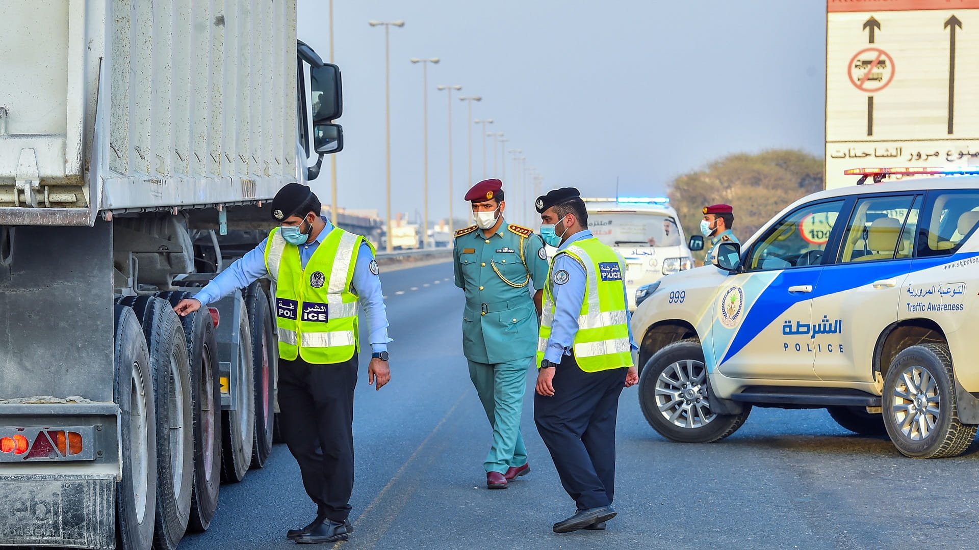 Image for the title: Sharjah Police continues its campaign on safety of vehicles' tyres 