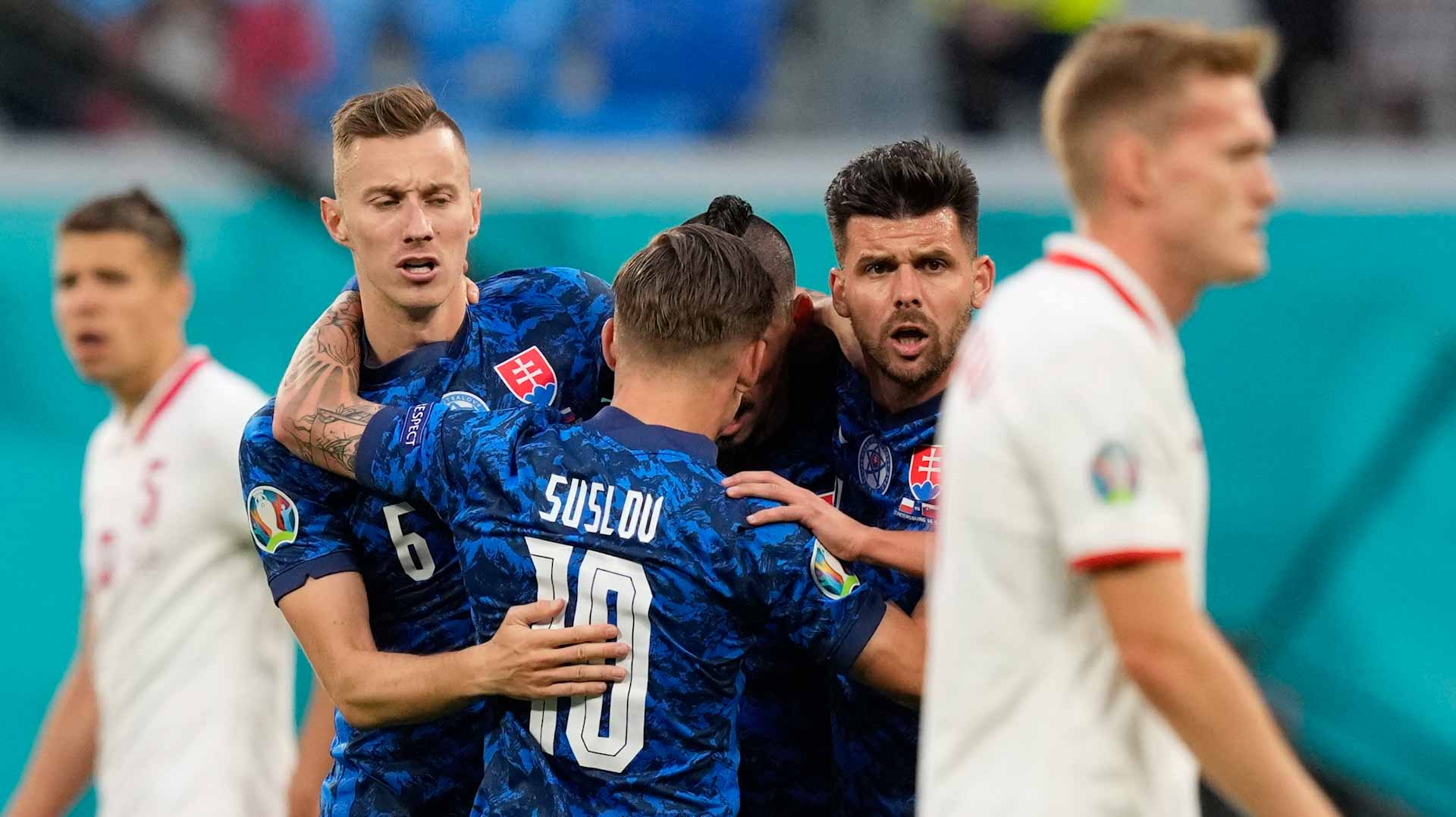 Image for the title: Skriniar lifts Slovakia to 2-1 win over 10-man Poland 