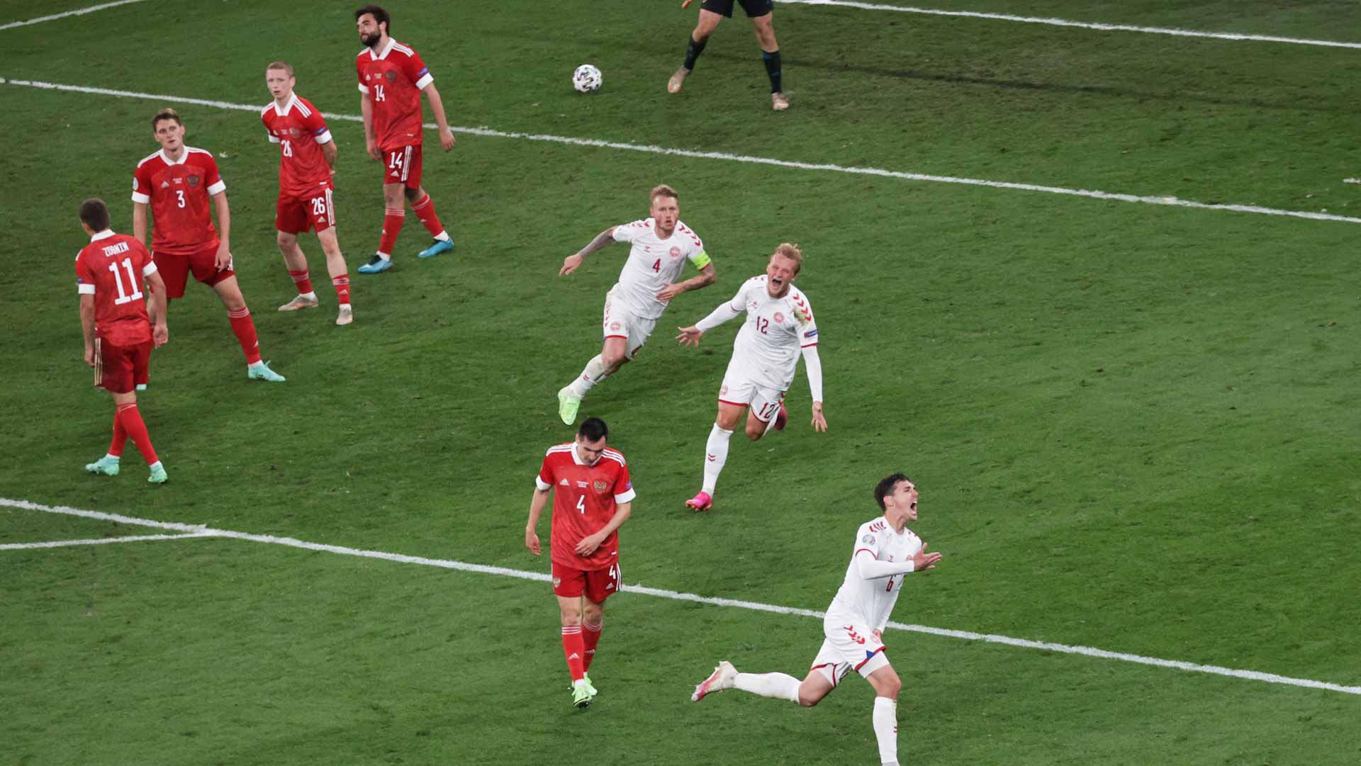 Image for the title: Denmark pull off stunning win over Russia to make Euro last 16 