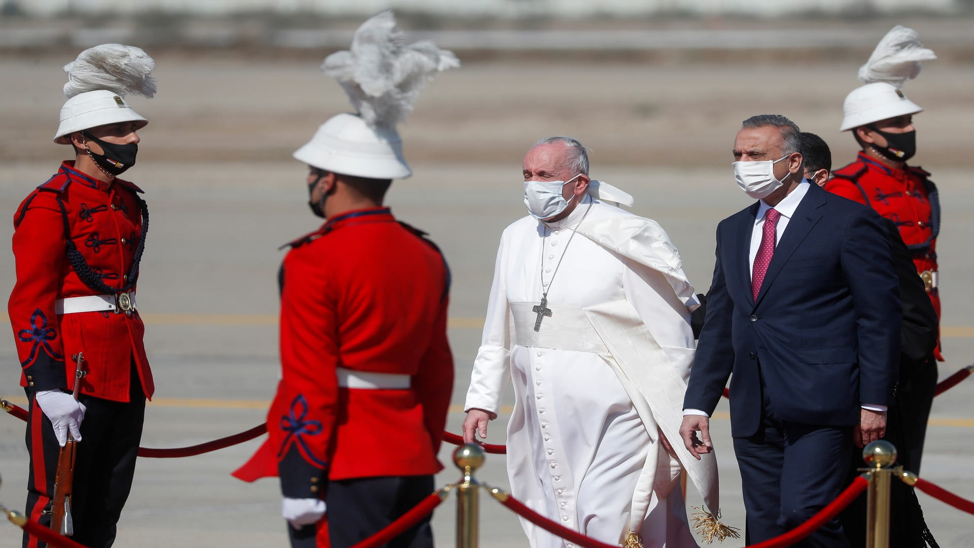 Image for the title: Pope Francis arrives in Baghdad for historic Iraq tour 