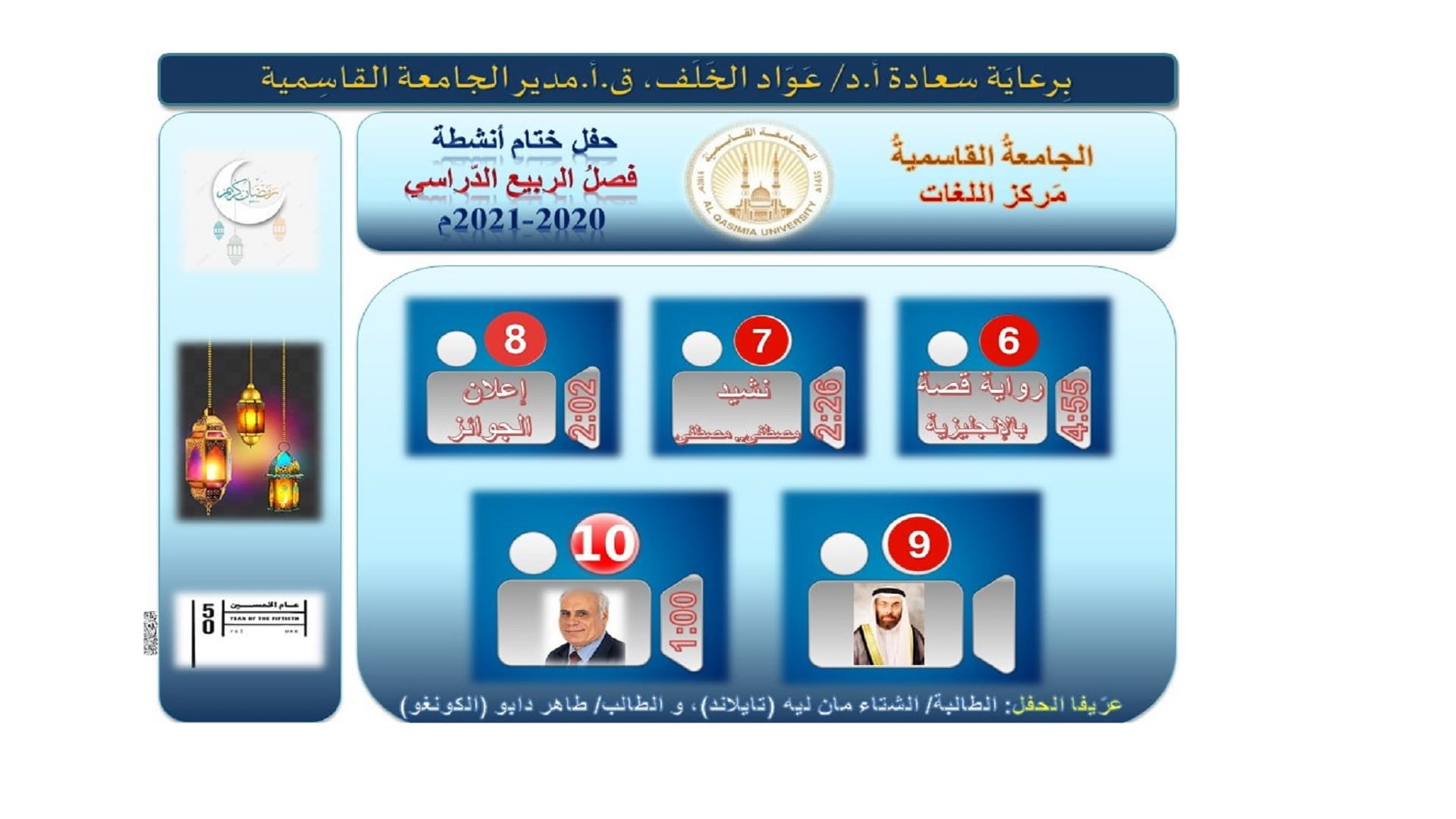 صورة بعنوان: مركز اللغات بالجامعة القاسمية يختتم أنشطته الطلابية  