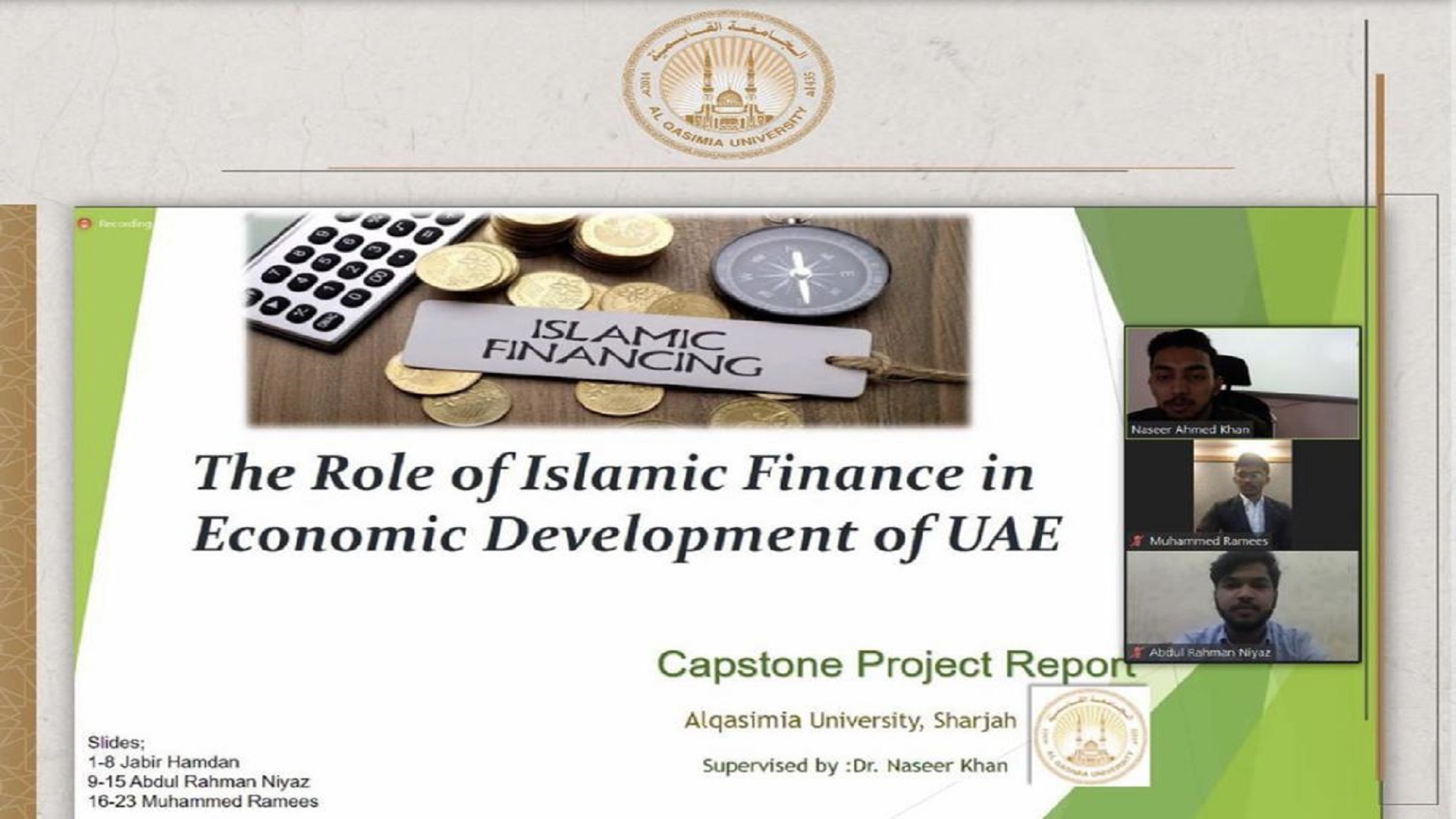 صورة بعنوان: "التمويل الإسلامي" يتصدر مشروعات التخرج في الجامعة القاسمية 