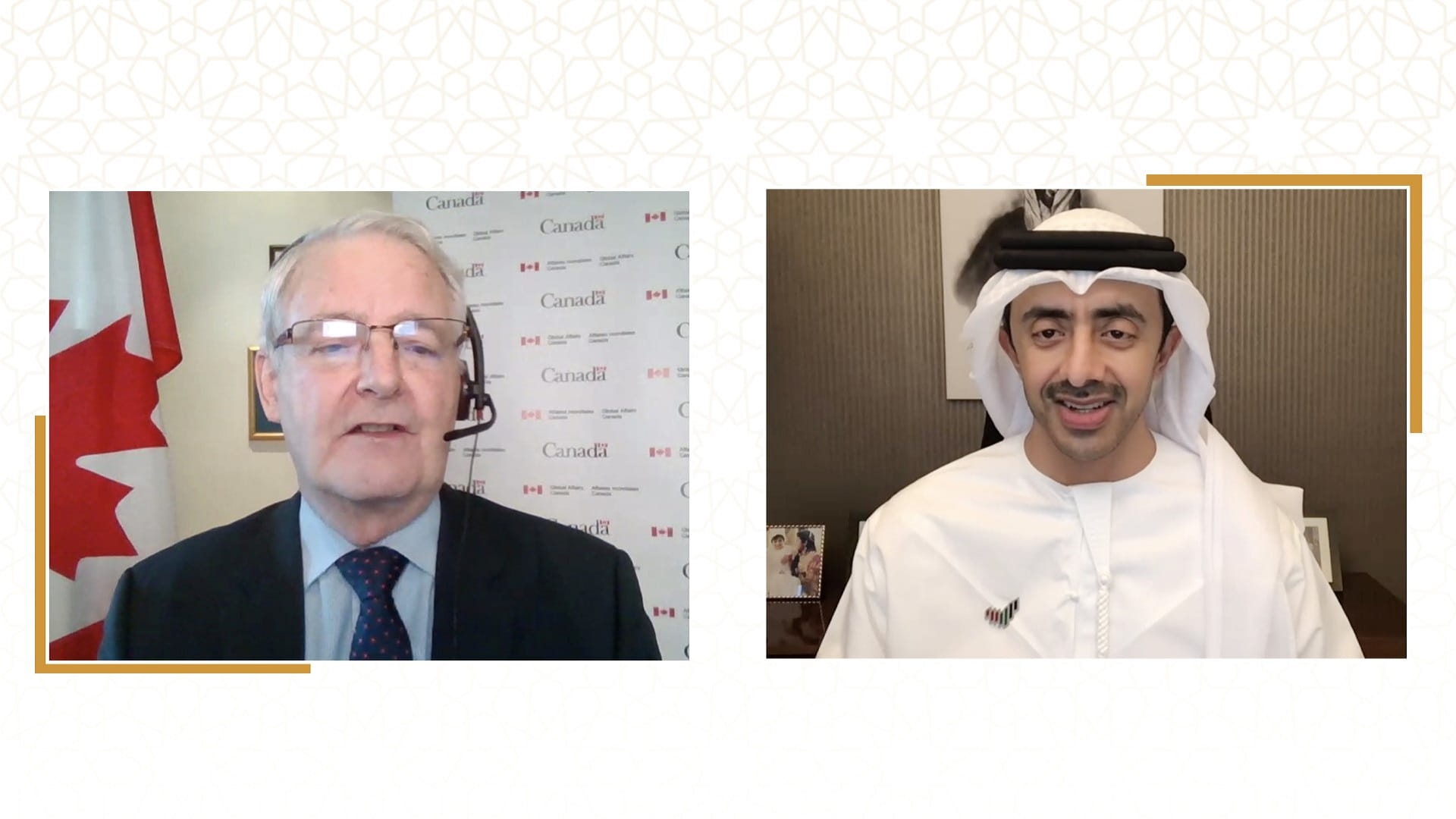 صورة بعنوان: عبد الله بن زايد ووزير خارجية كندا يبحثان العلاقات وقضايا المنطقة 