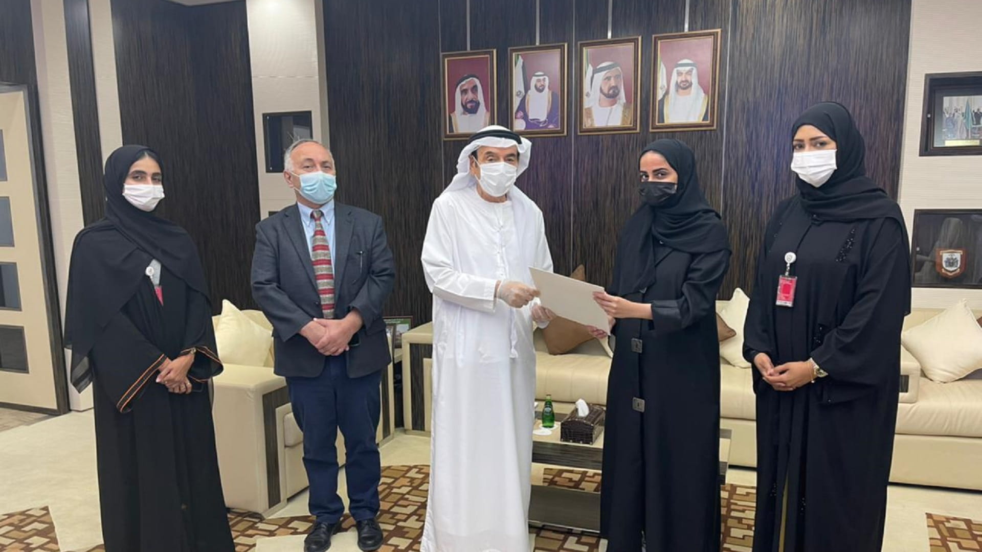 Image for the title: Nusseibeh honours female student winners of virtual youth debate 