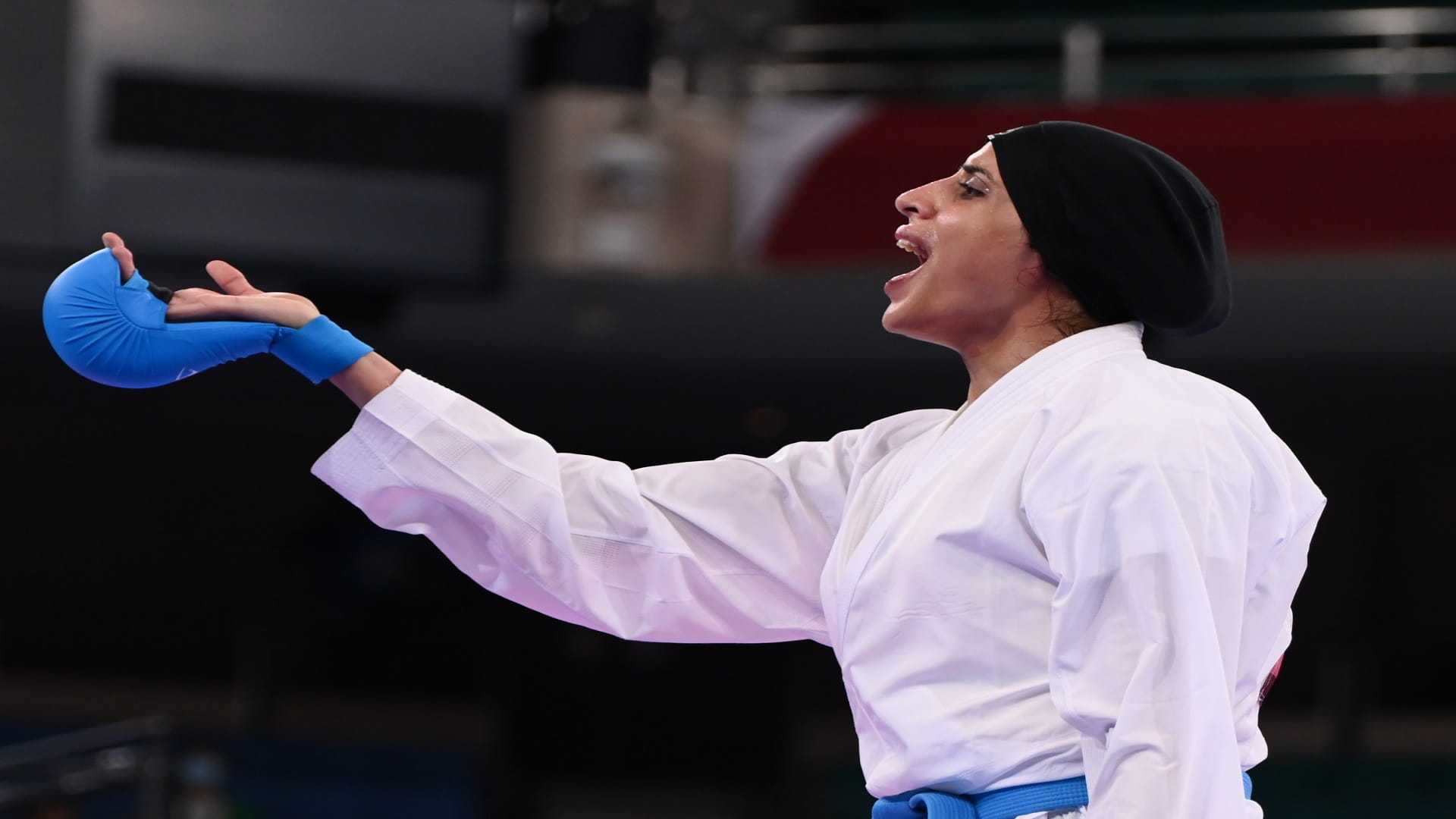 Image for the title: Olympics-Karate-Egypt's Abdelaziz wins gold medal in +61kg kumite 