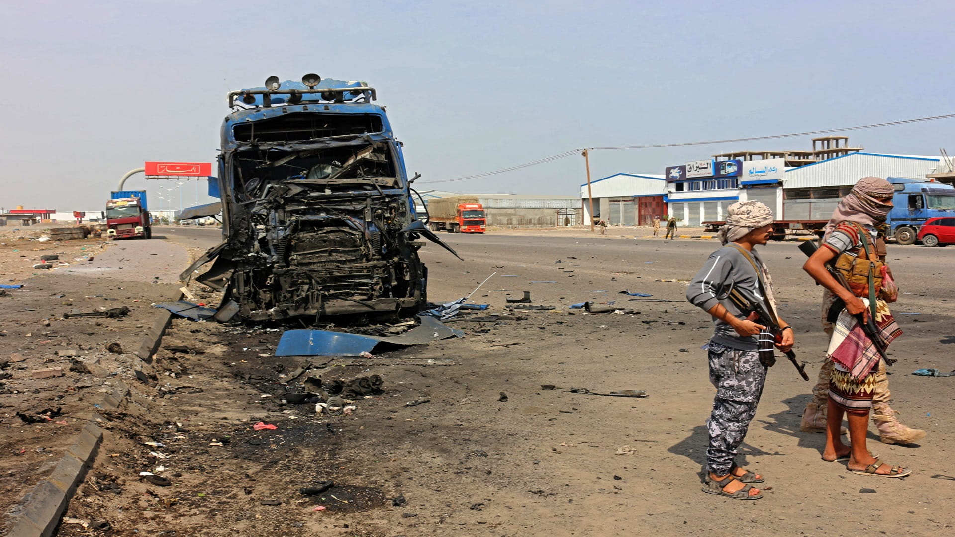 Image for the title: At least 30 killed in Houthi strikes on Yemen base, spokesman says 