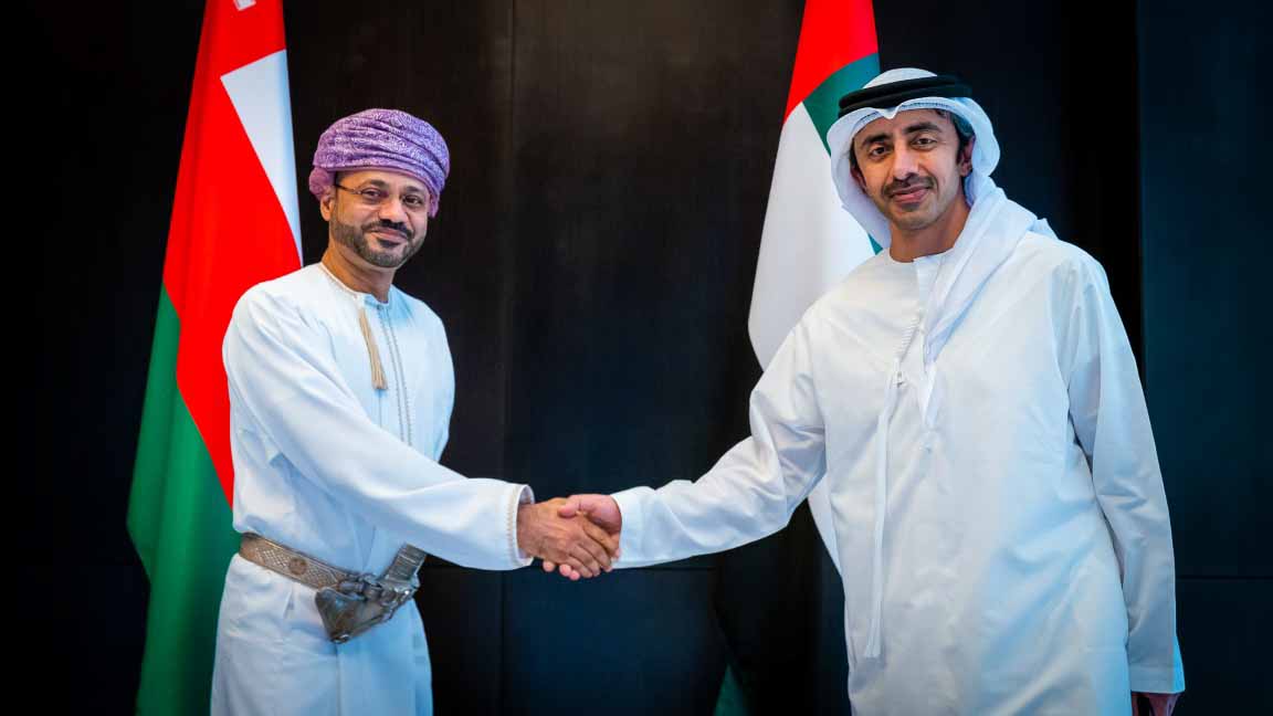 Image for the title: Abdullah bin Zayed meets Oman's Minister of Foreign Affairs 