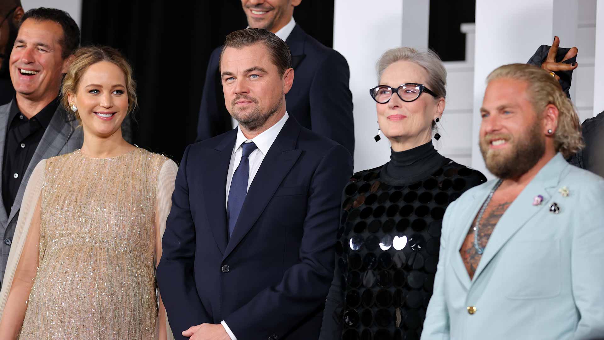 Image for the title: Lawerence, Streep and Dicaprio hit 'Don't Look Up' red carpet 
