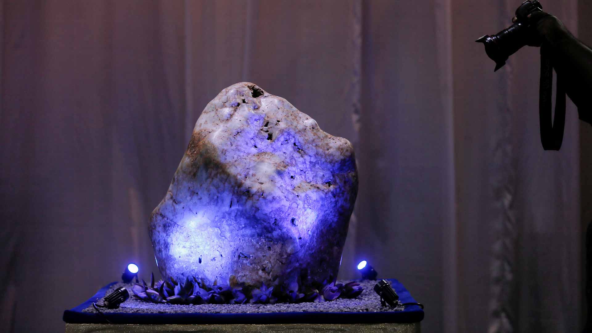 Image for the title: Sri Lanka shows off giant natural blue sapphire 