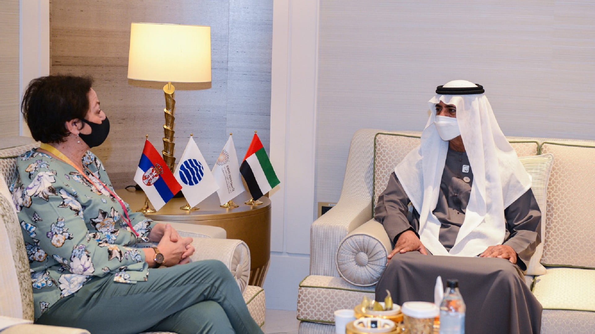 Image for the title: Nahyan bin Mubarak receives Serbian minister at Expo 2020 Dubai 