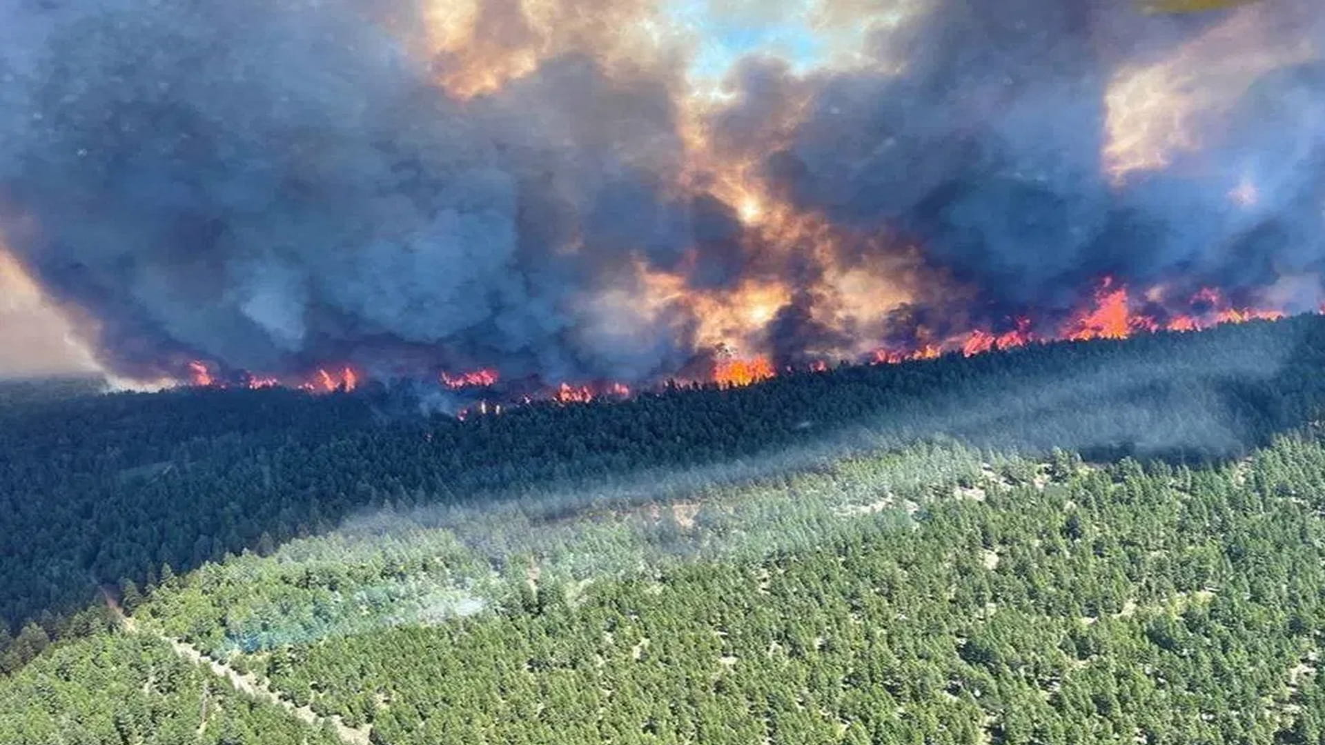 Image for the title: Wildfire threatens heat-best village in British Columbia 