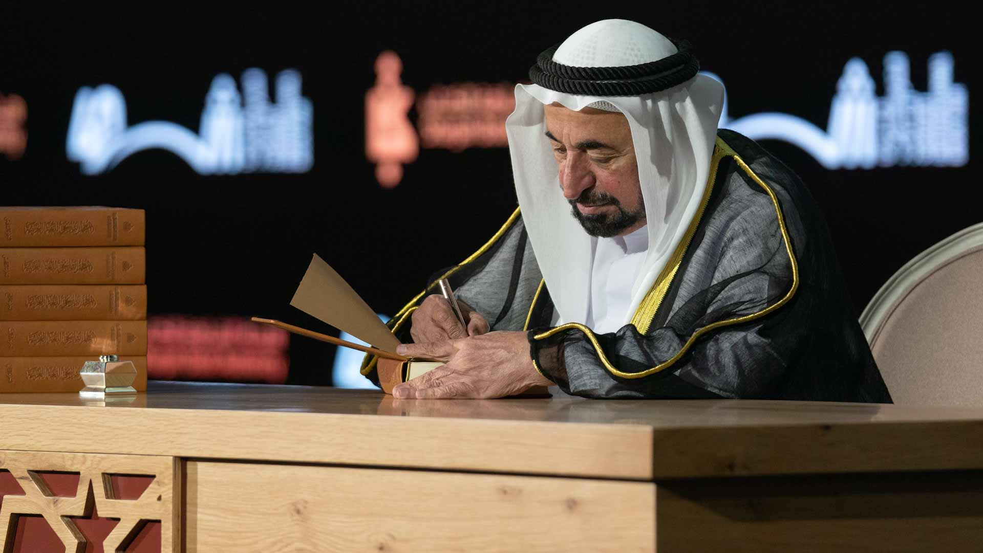 Image for the title: Sharjah Ruler launches first 17 volumes linguistic project 
