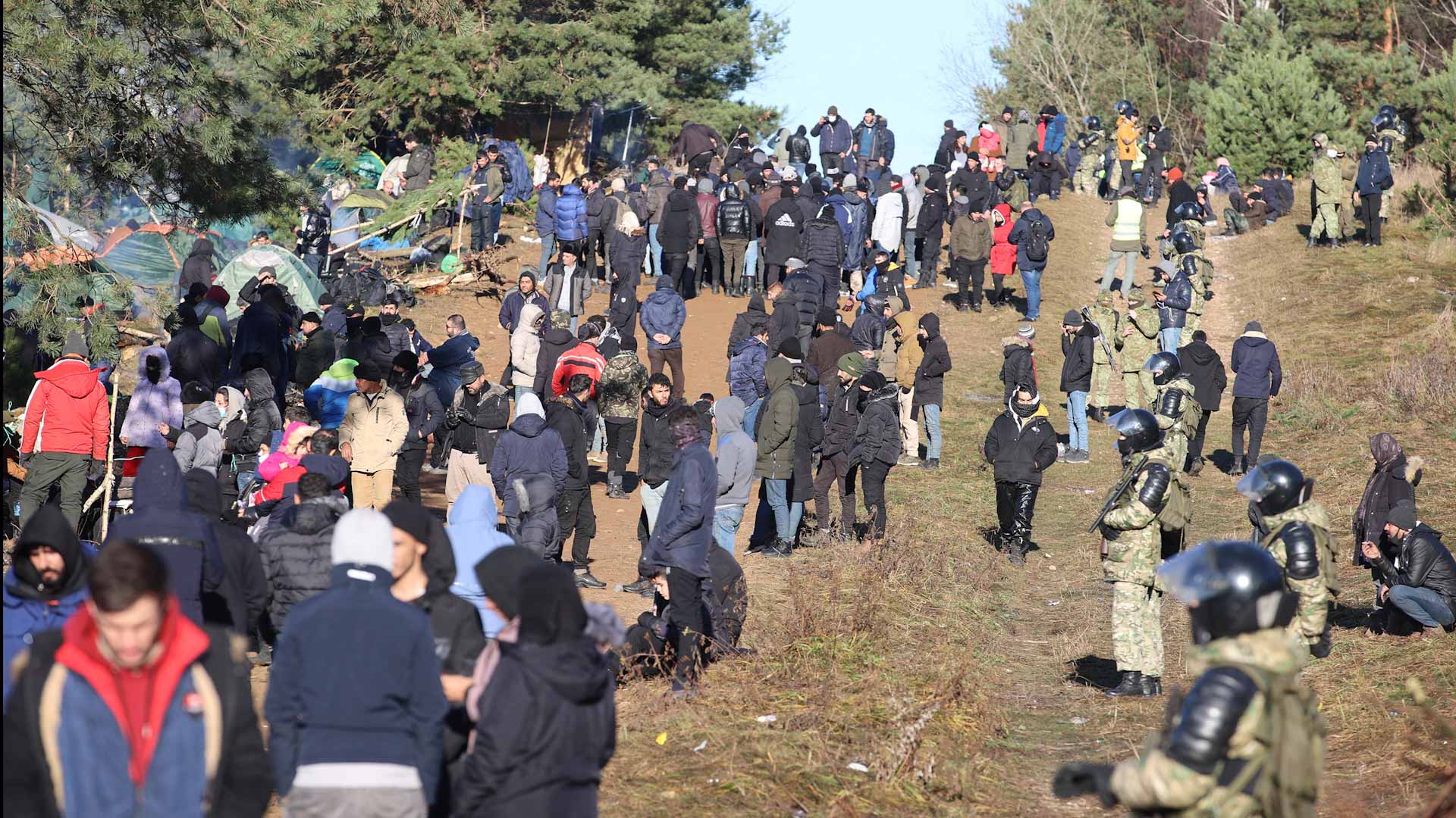 Image for the title: Hundreds of migrants trapped in Belarus-Poland border standoff 