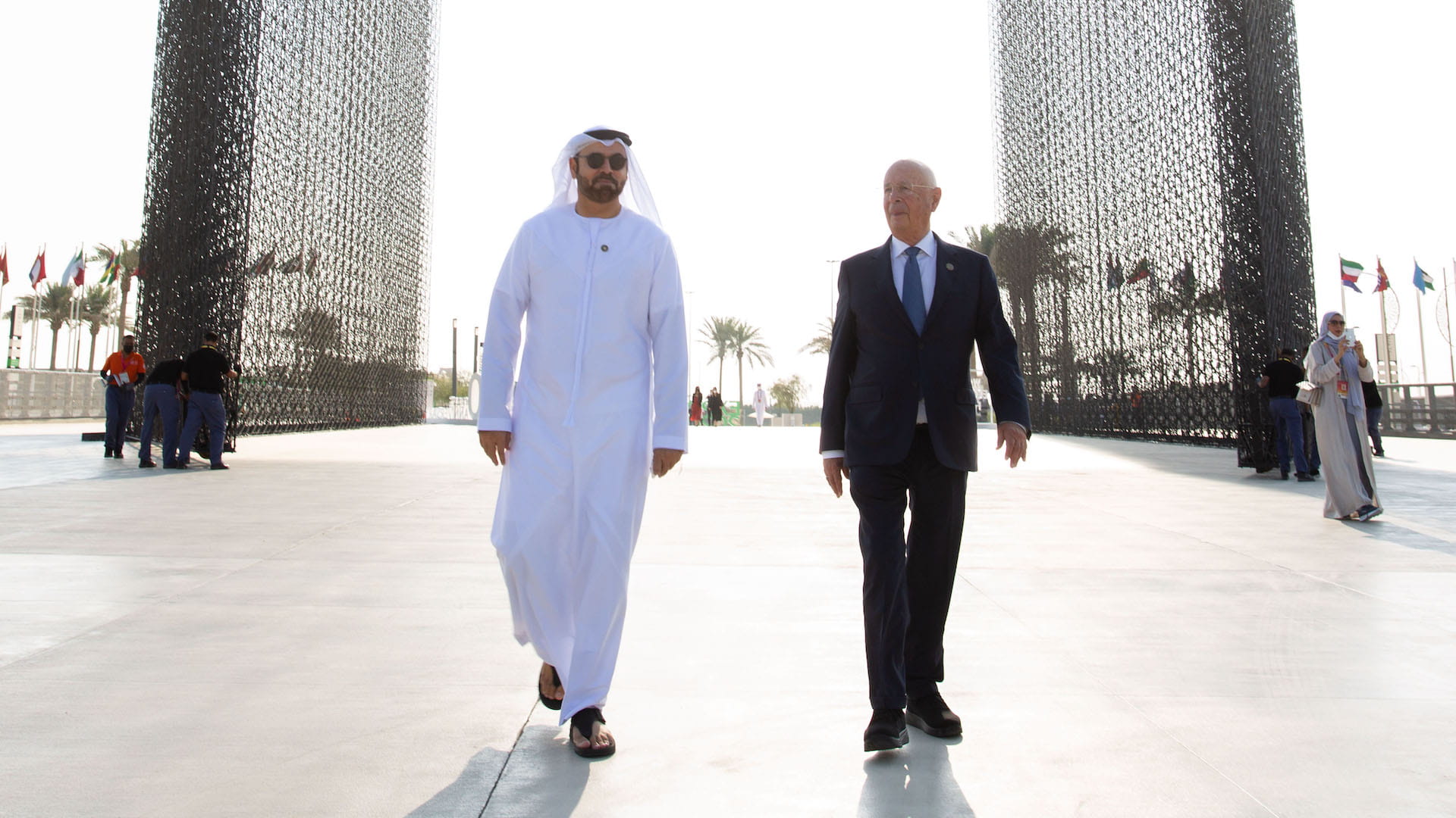 Image for the title: Mohammad Al Gergawi and Klaus Schwab open Expo 2020 gate 