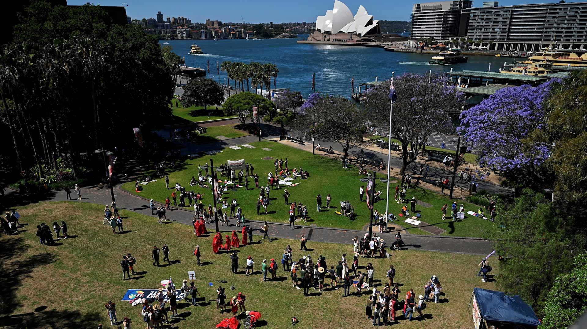 Image for the title: Australia vaccine-mandate protesters compare state govt to Nazis 