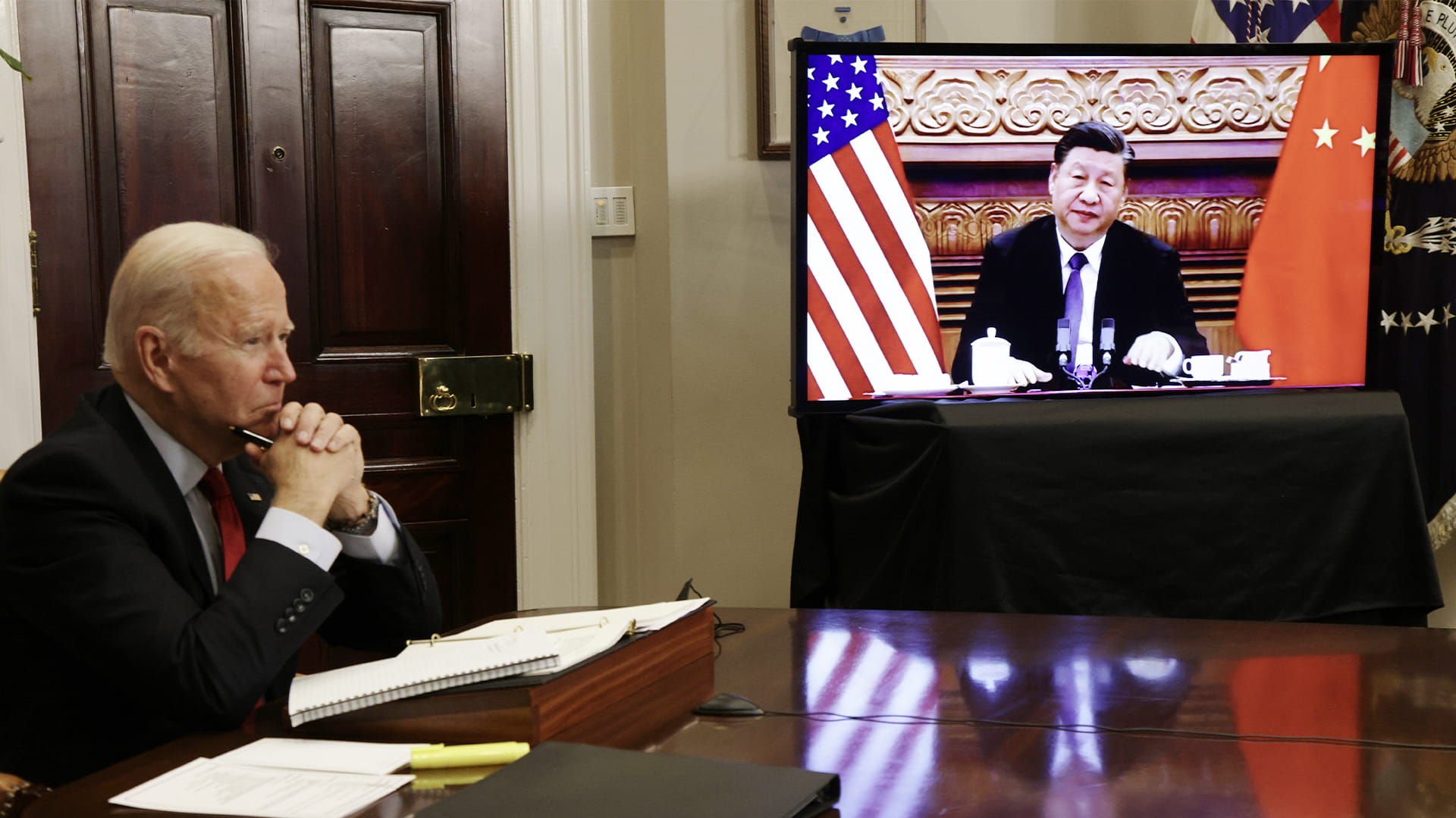 صورة بعنوان: بحوار جاد..بايدن وشي يعقدان هدنة لتعزيز التعاون تجنباً لصراع مفتوح 