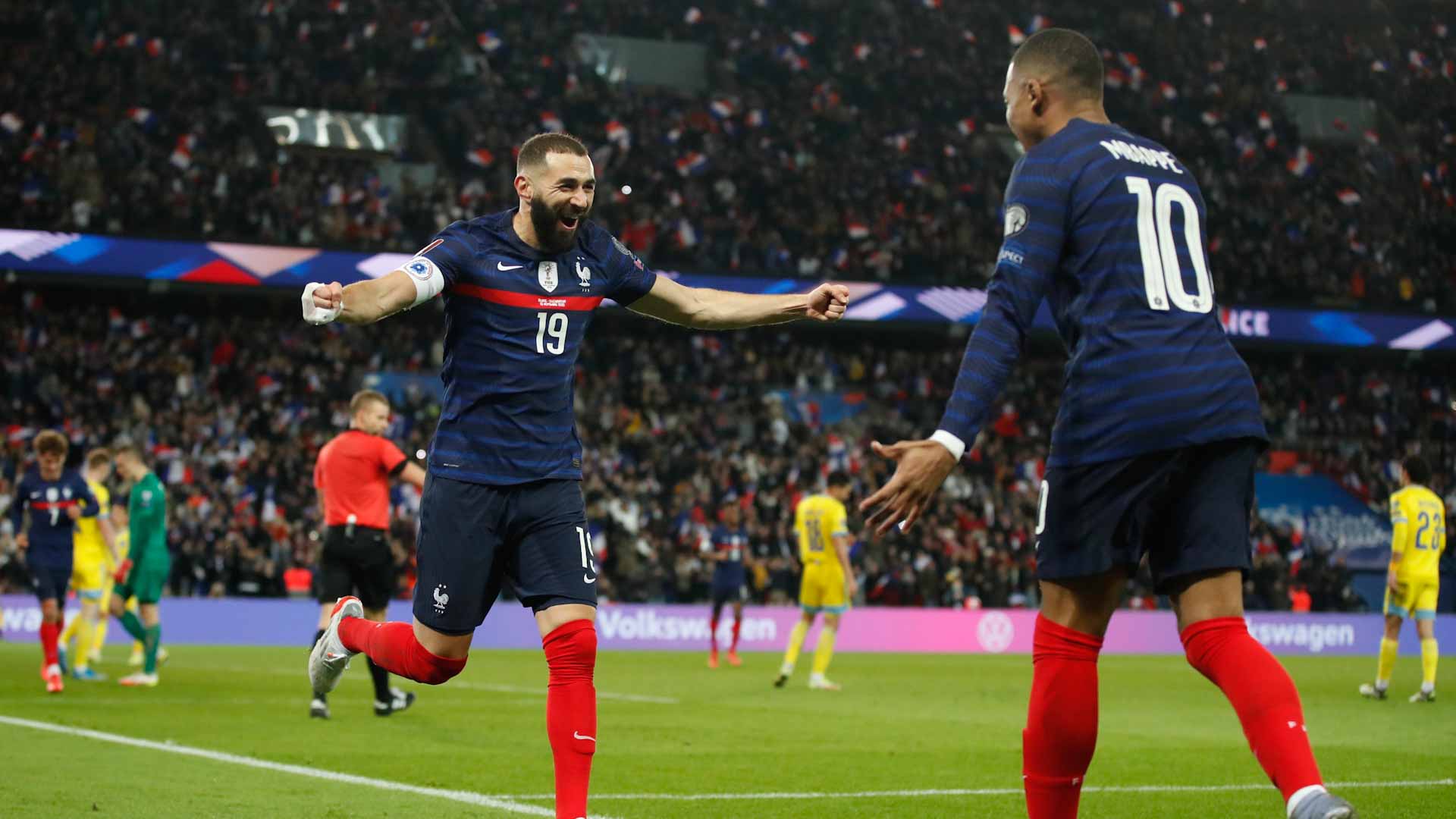 Image for the title: Mbappe and Benzema inspire France to 2-0 win against Finland 