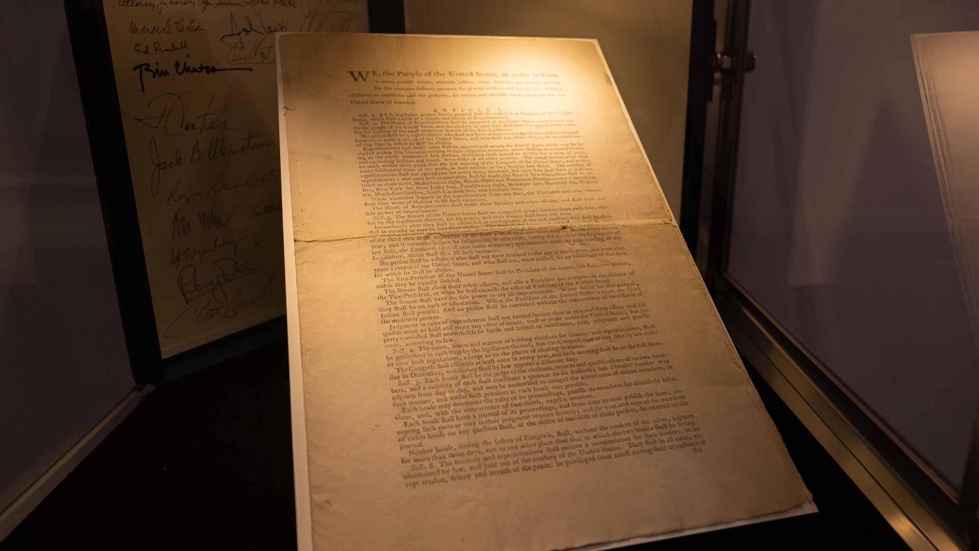 Image for the title: Rare original copy of US constitution auctioned for $43 mn 