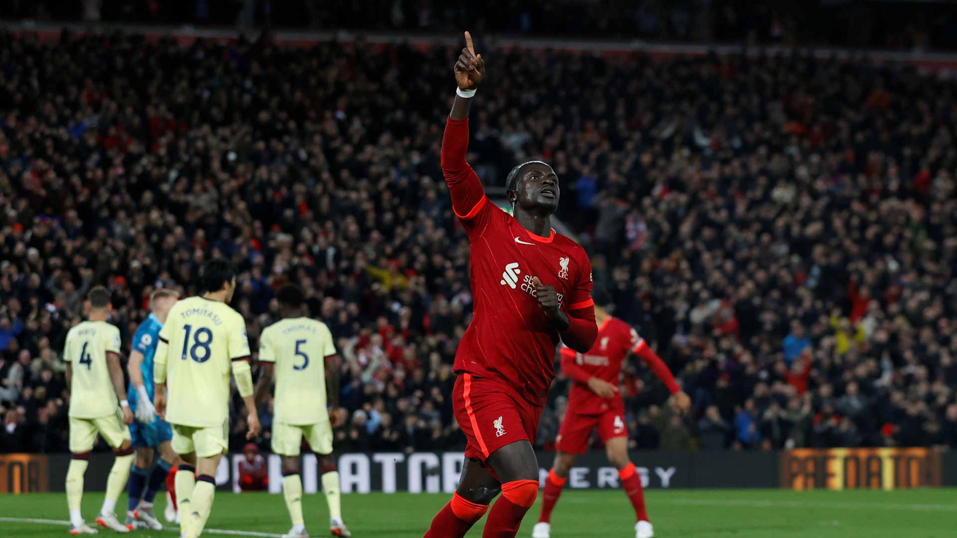 Image for the title: Liverpool thrash Arsenal 4-0 to go second in Premier League 