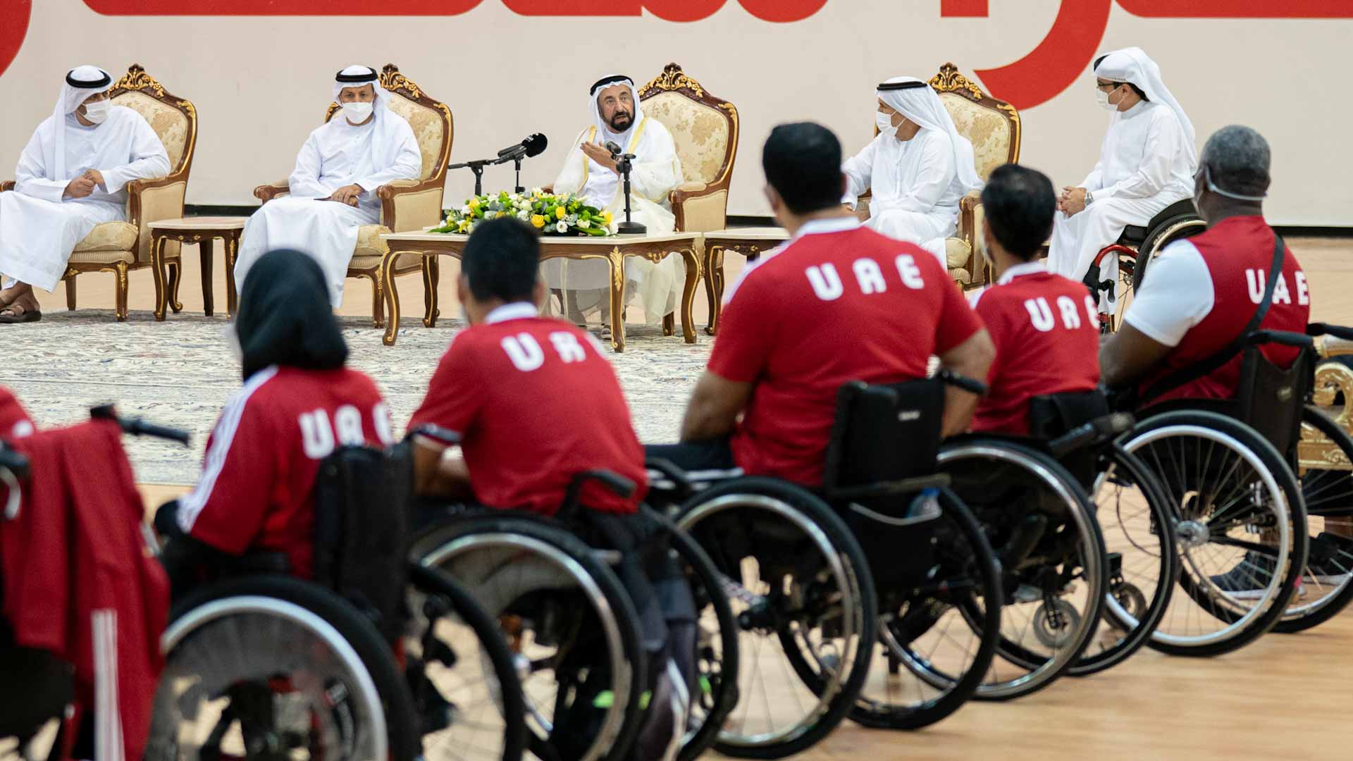 Image for the title: Sharjah Ruler receives UAE team participating in Paralympic Games 