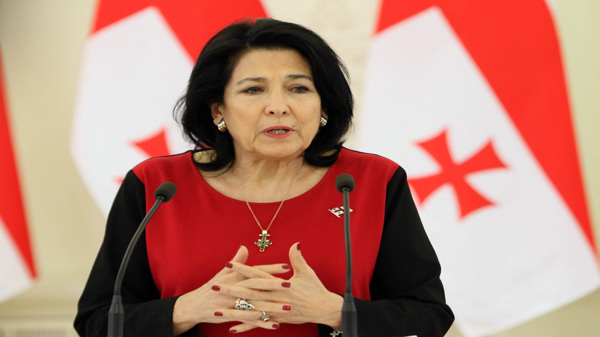 Image for the title: Georgian president says she will not pardon Saakashvili 