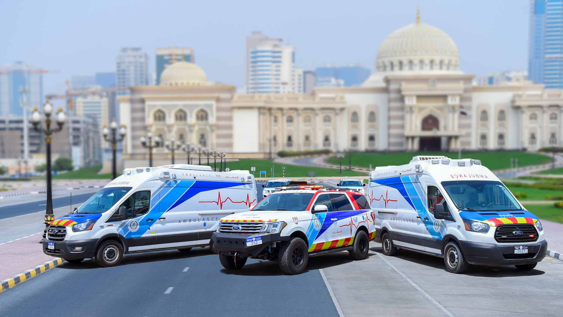 Image for the title: Inauguration of 3 ambulance vehicles to Sharjah Police fleet 