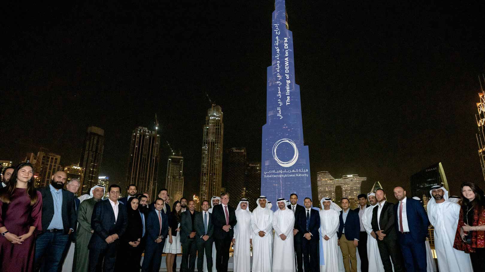 Image for the title: Burj Khalifa celebrates DEWA’s listing on Dubai Financial Market 