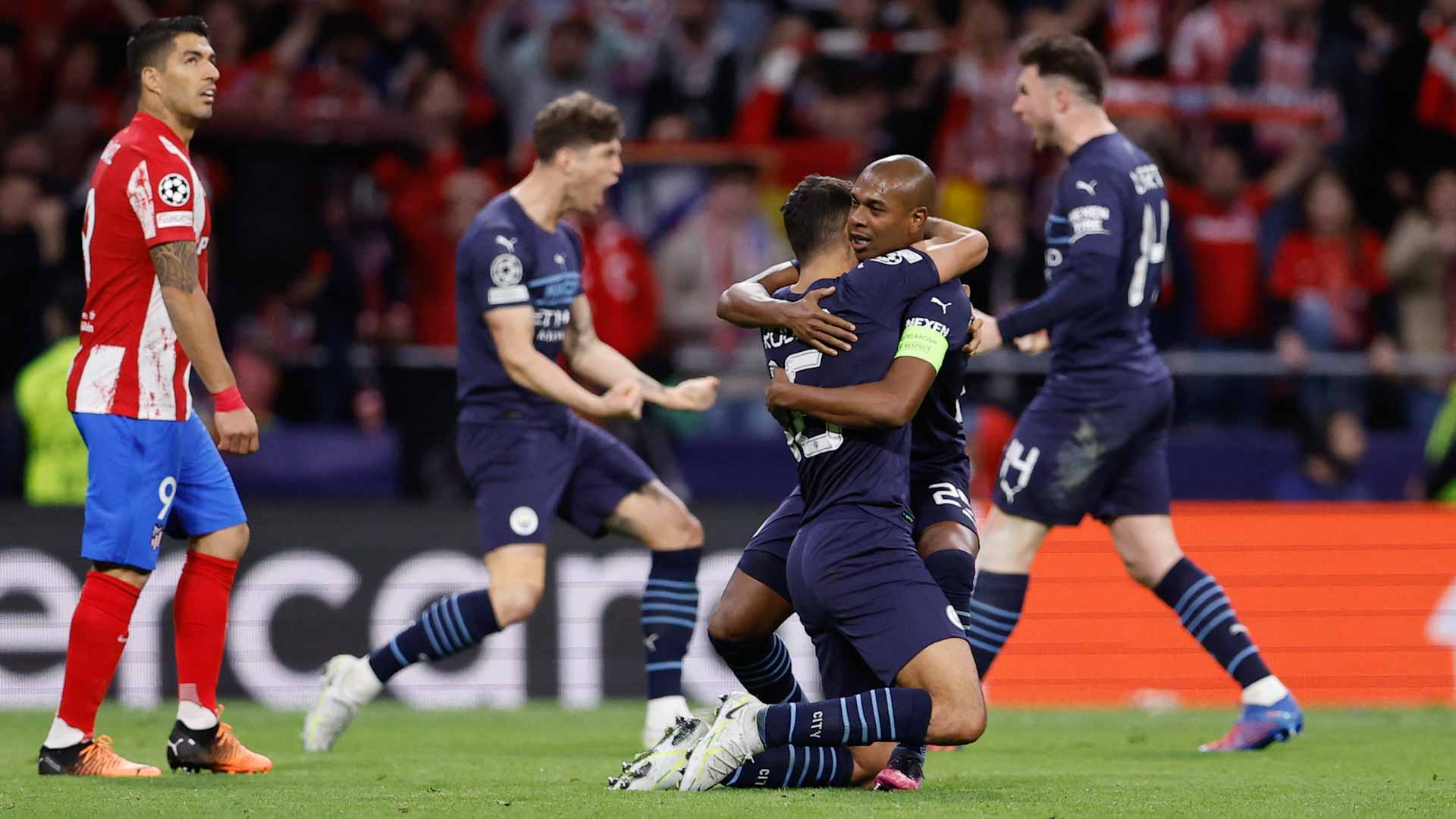 Image for the title: Man City hold off frustrated Atletico to reach semi-finals 