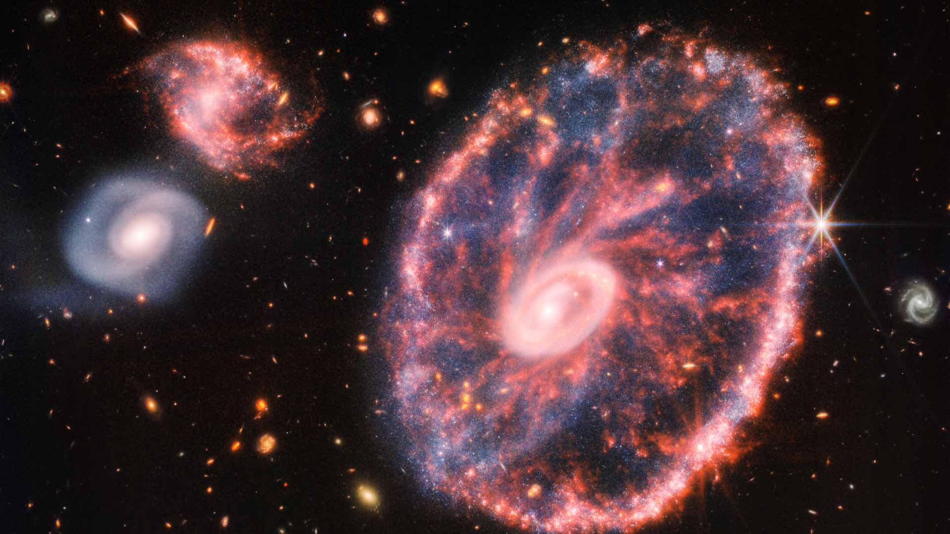 Image for the title: Webb telescope captures colourful Cartwheel Galaxy 