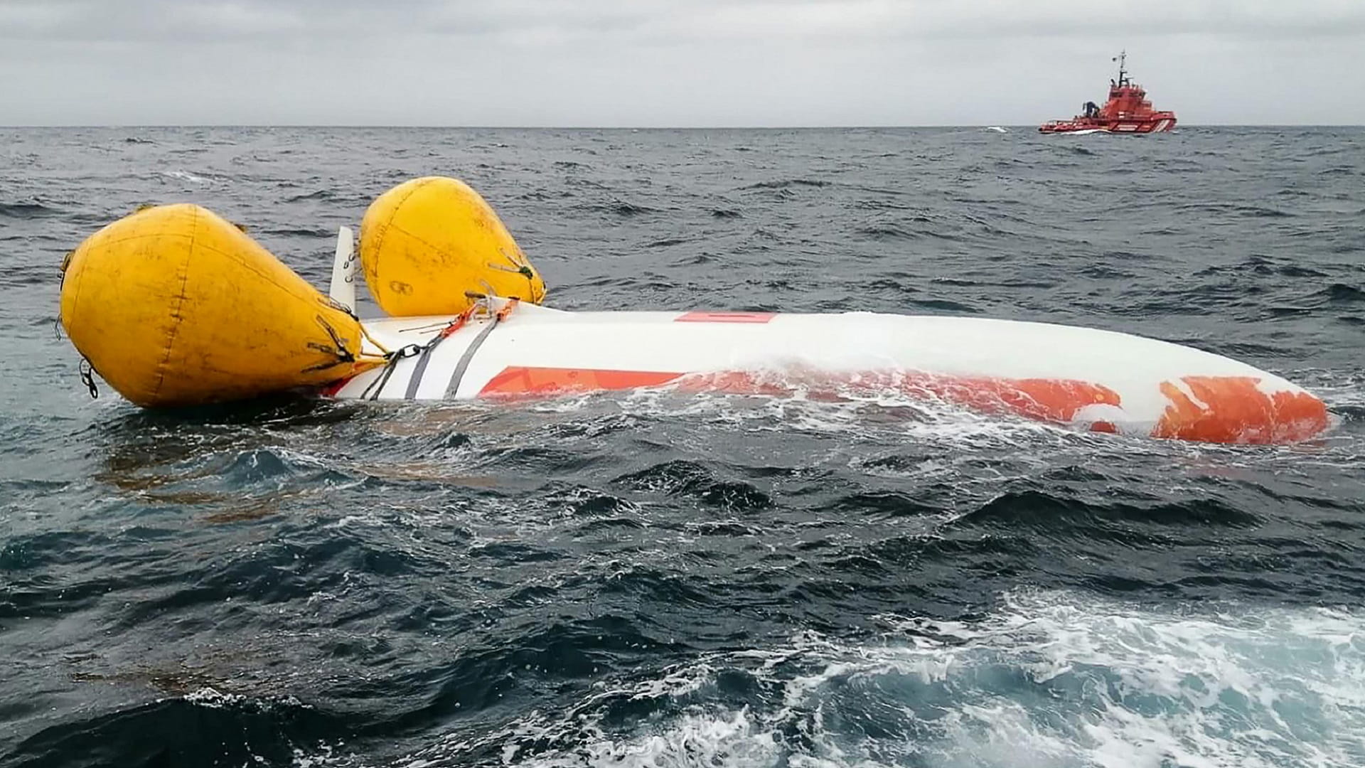 Image for the title: French sailor survives 16 hours under capsized boat off Spain 