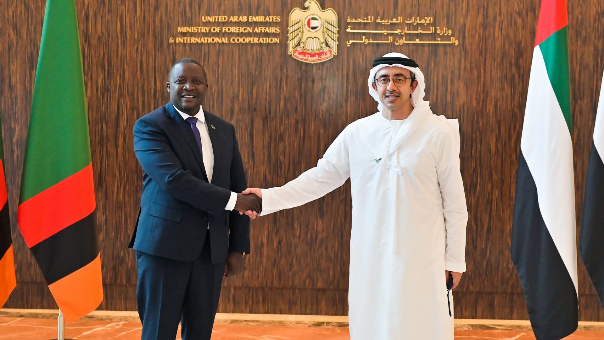 Image for the title: Abdullah bin Zayed receives Zambian counterpart 