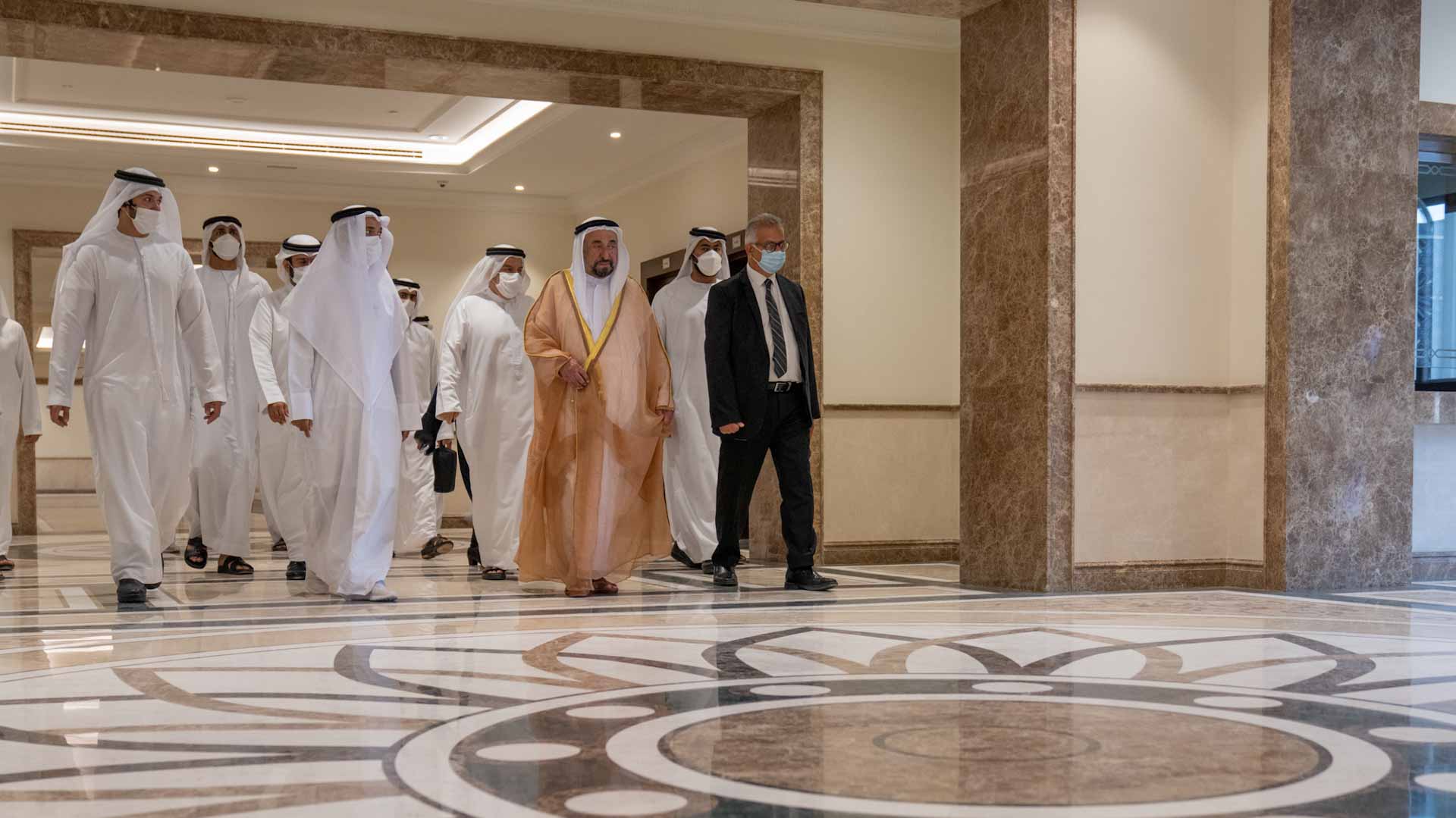 Image for the title: Sultan Al Qasimi inspects conference center building at AASTMT 