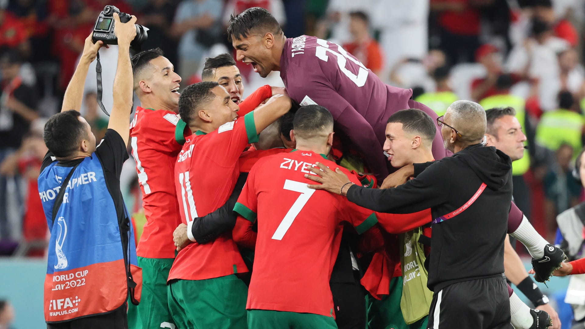 Image for the title: Morocco beat Spain on penalties to reach World Cup quarter-finals 