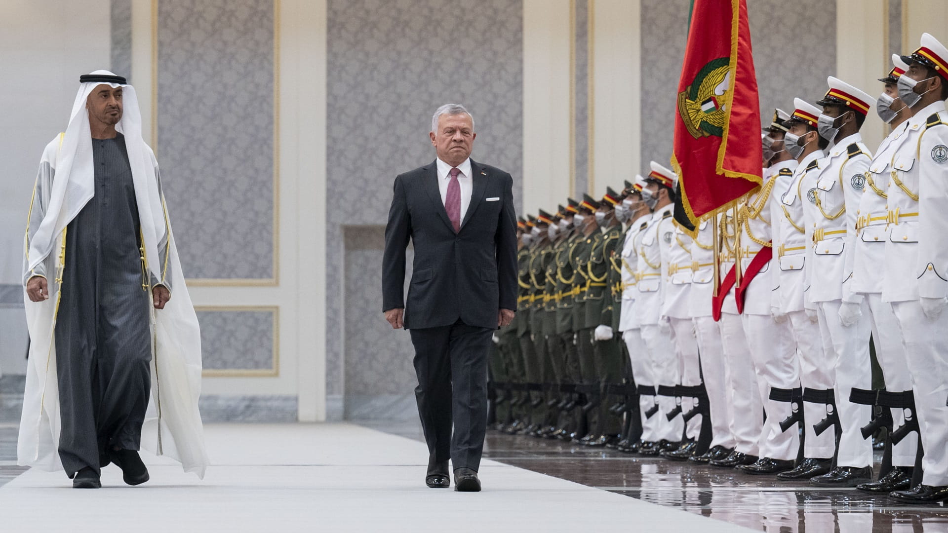 Image for the title: MBZ, King of Jordan review regional, international developments 