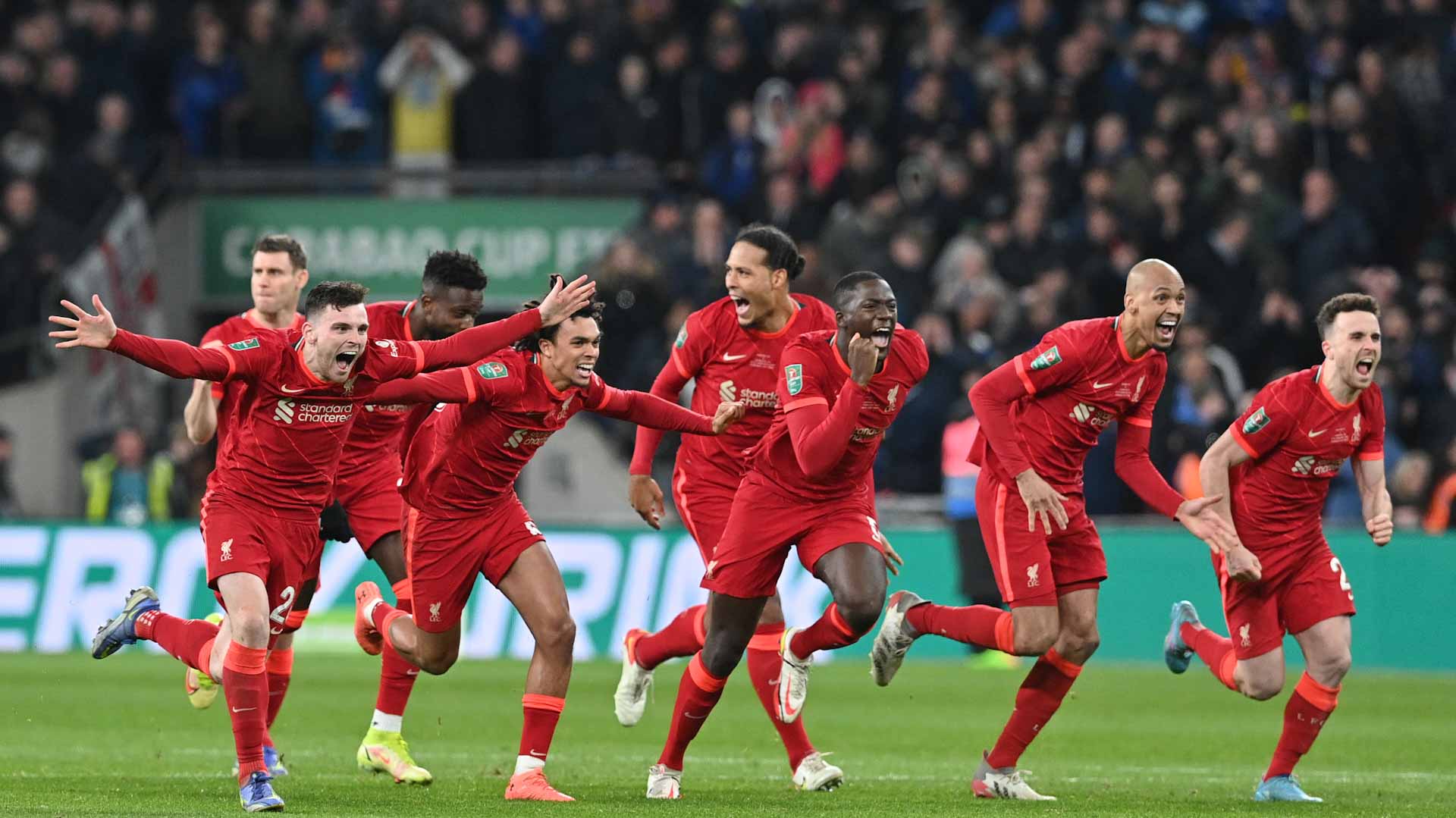 Image for the title: Liverpool hold nerve to beat Chelsea on penalties in League Cup 