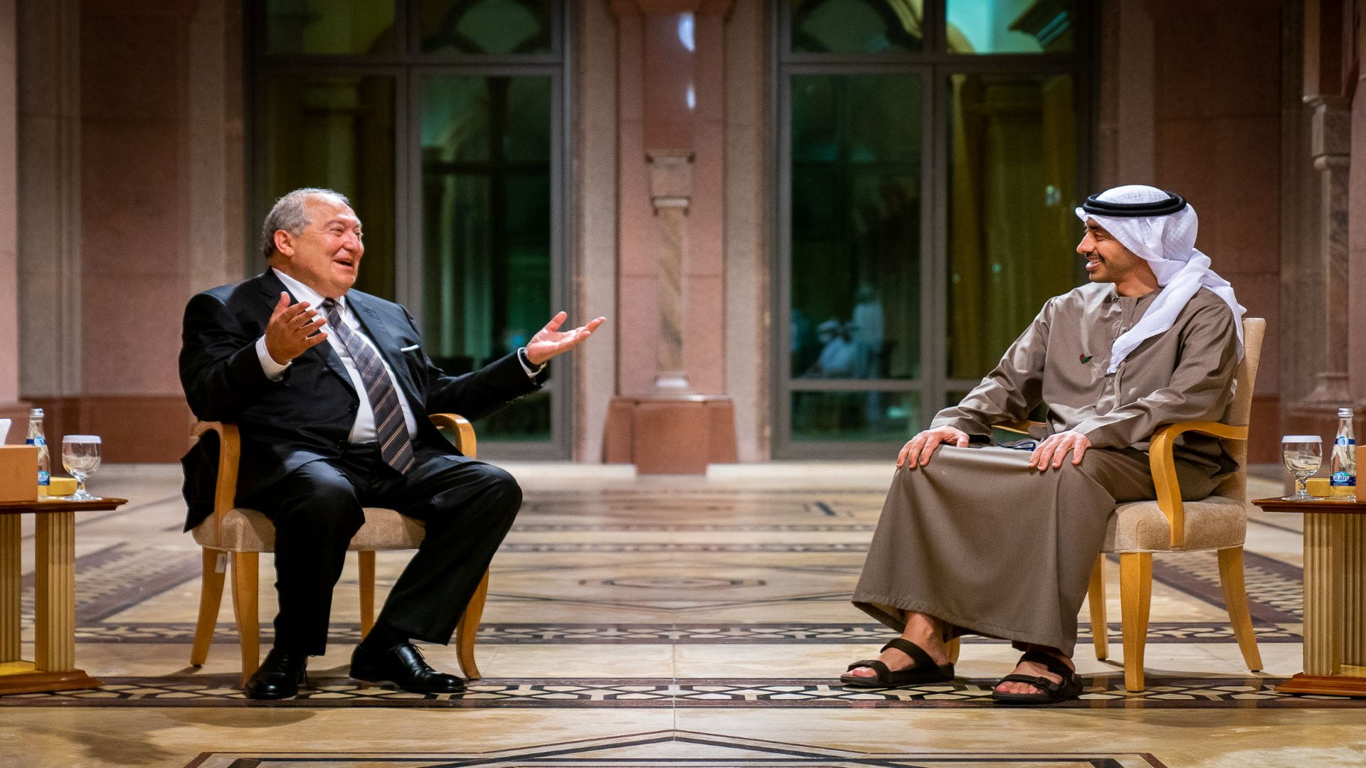 Image for the title: Abdullah bin Zayed meets Armenian President in Abu Dhabi 