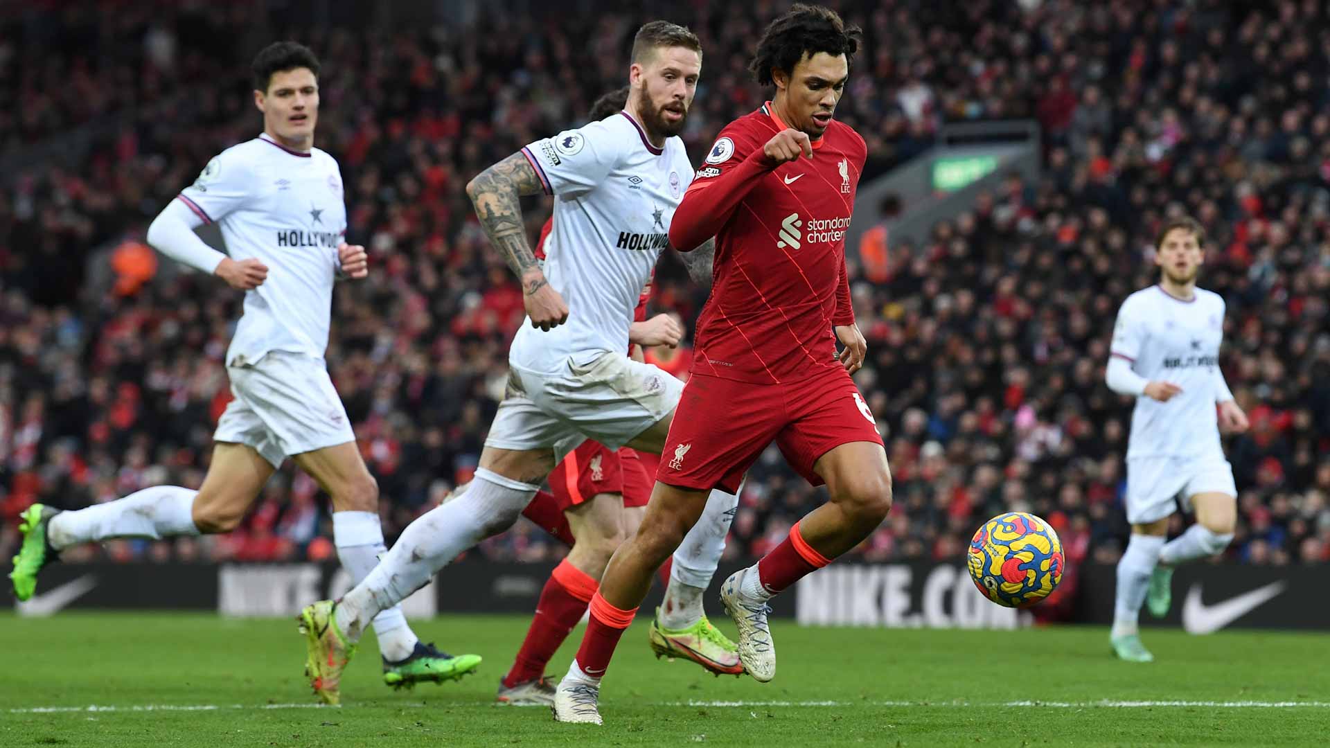 Image for the title: Liverpool go second with comfortable win over Brentford 
