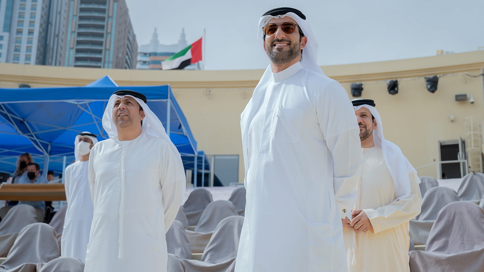 Image for the title: Sultan bin Ahmed checks preparations for a theatrical show 