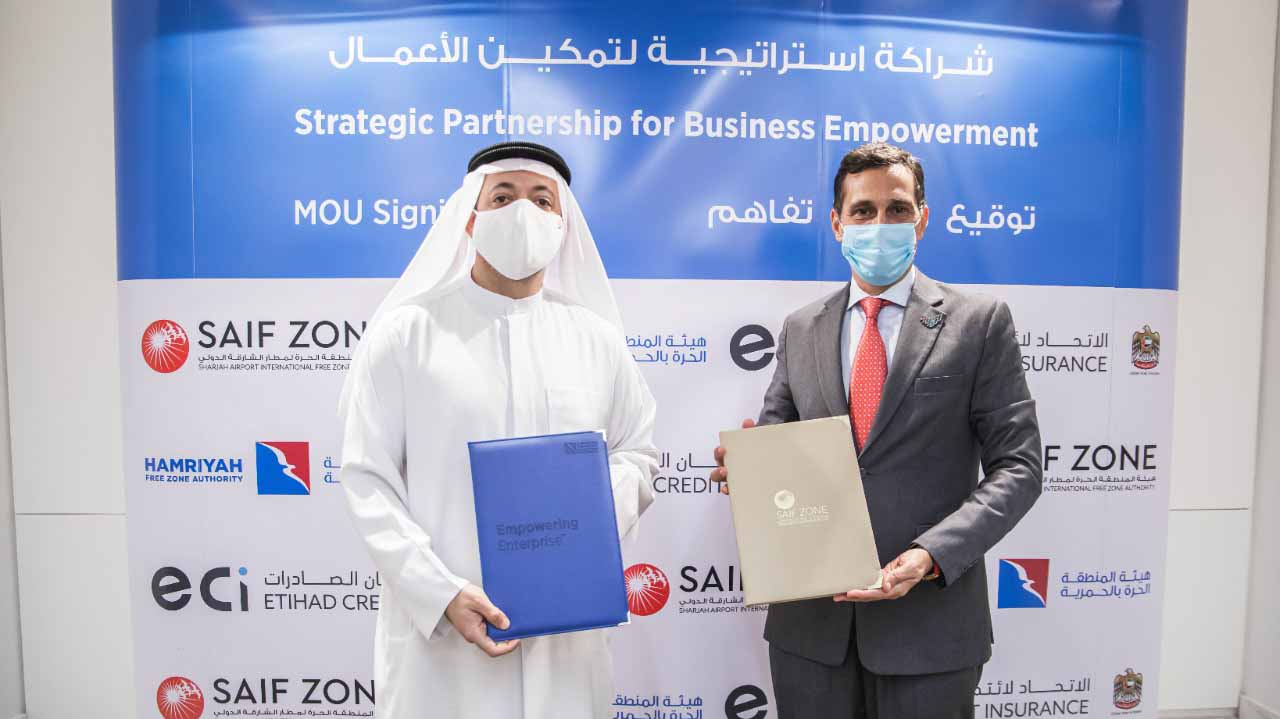 Image for the title: Etihad Credit Insurance partners with HFZA, SAIF Zone 