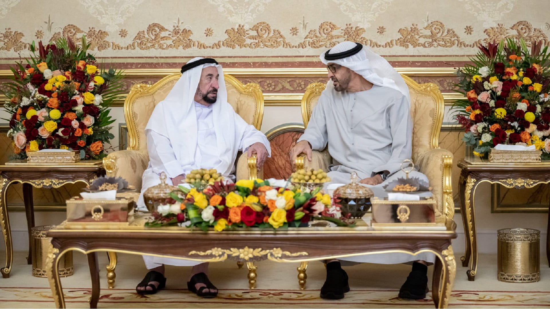 Image for the title: UAE President calls on Sharjah Ruler at Al Bade'e Palace 