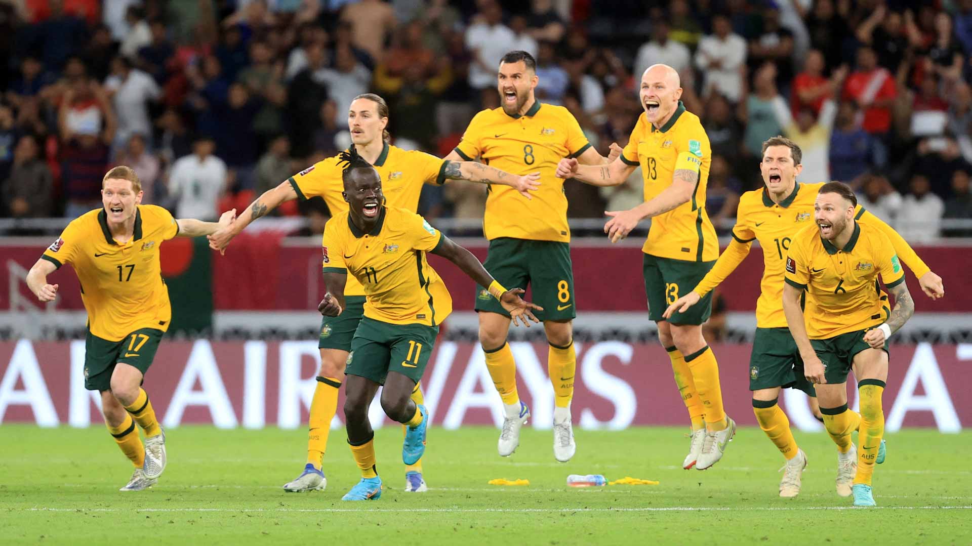 Image for the title: Australia beat Peru on penalties to claim World Cup place 