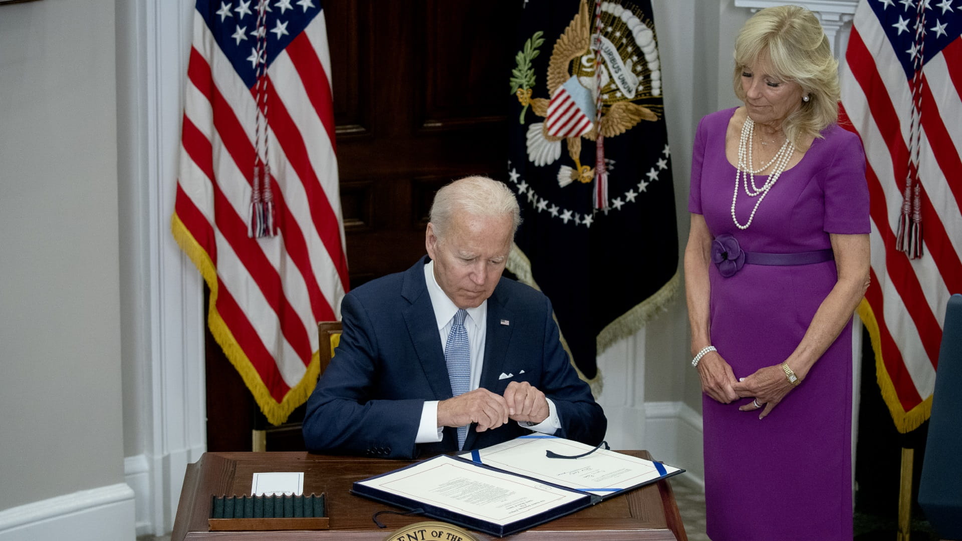 Image for the title: Biden signs bipartisan gun safety bill into law 