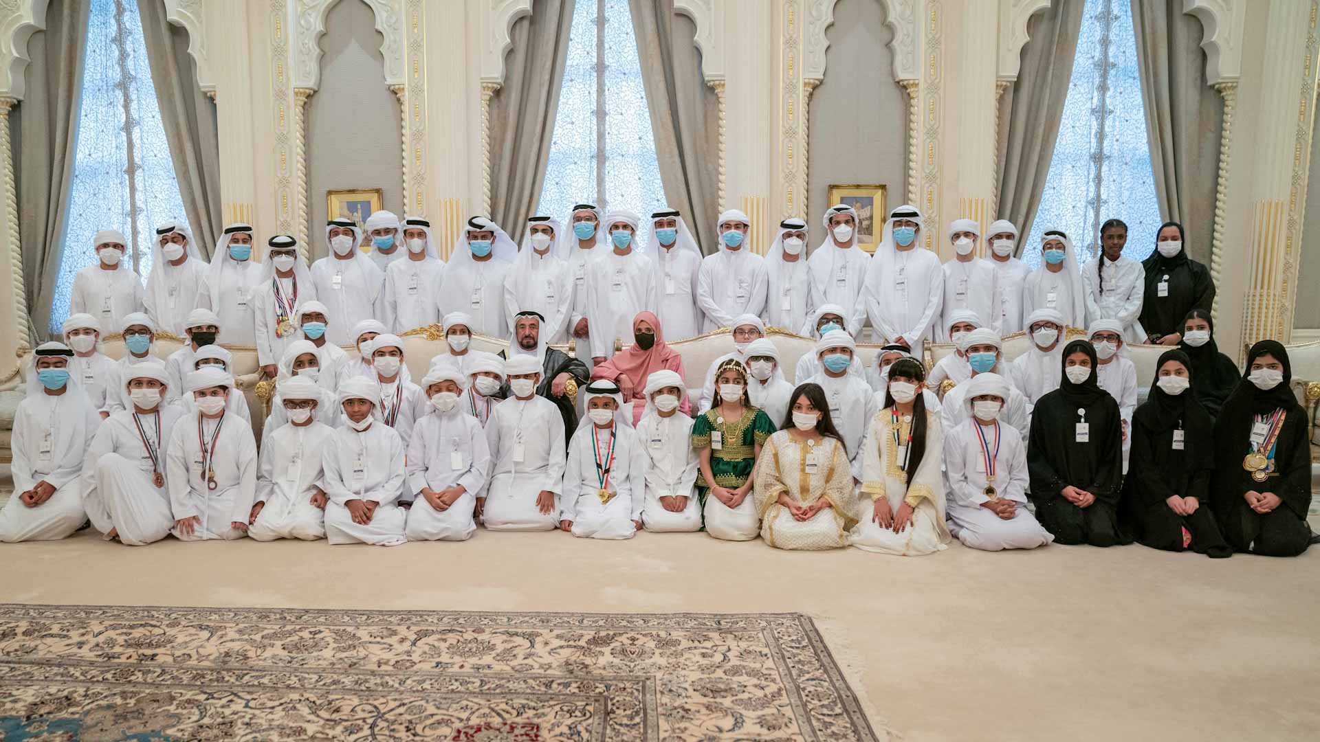 Image for the title: Sharjah Ruler, Jawaher Al Qasimi honour Rubu' Qarn’s achievers 