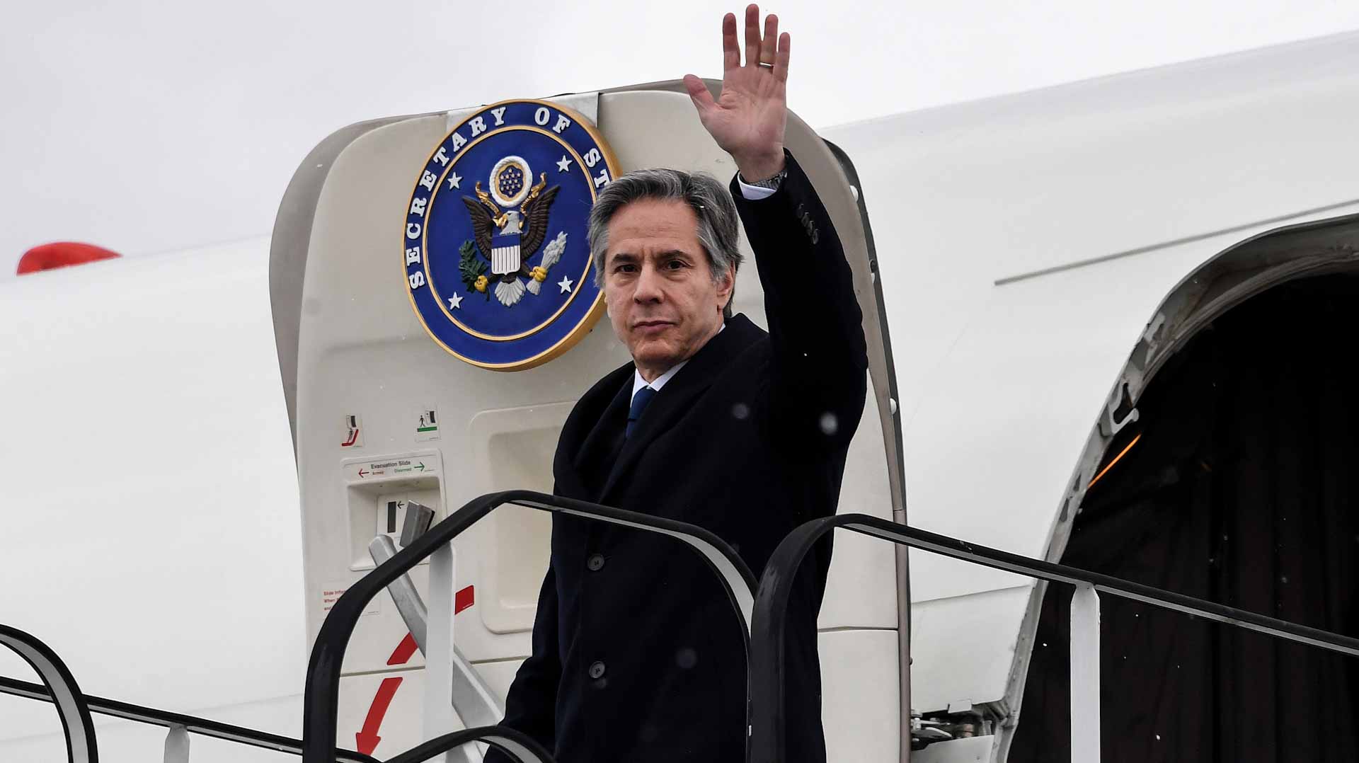 Image for the title: Blinken arrives in Poland for talks on security, refugees 