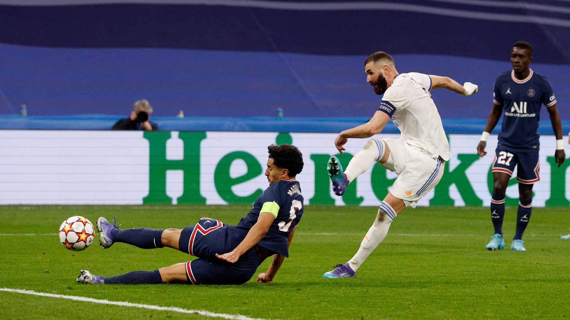 Image for the title: Benzema hat-trick inspires Real Madrid comeback win over PSG 