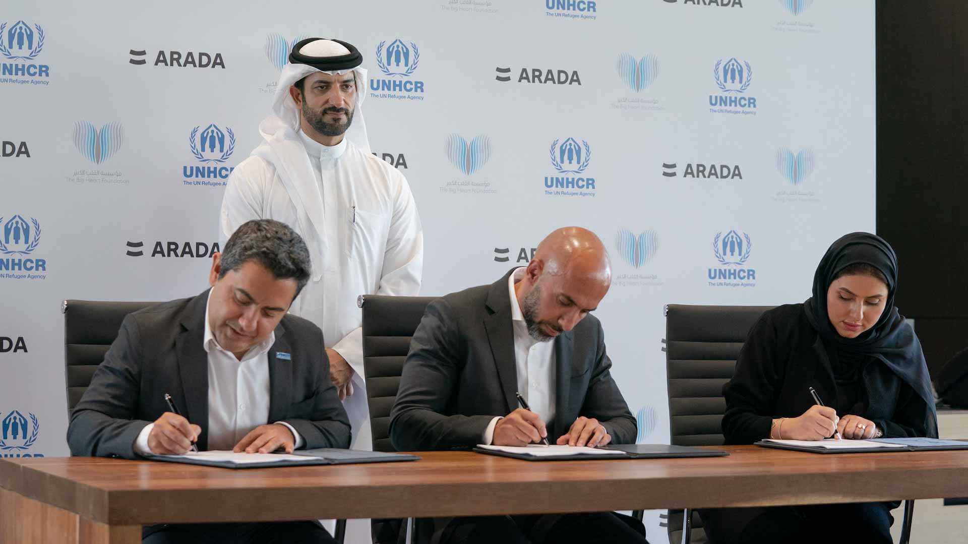 Image for the title: Sultan bin Ahmed attends signing of agr. between TBHF,Arada,UNHCR 